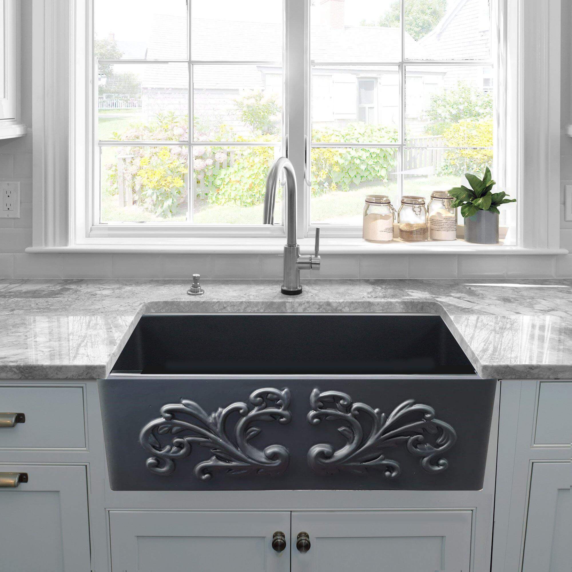 Alternate Image for Nantucket Sinks Vineyard 33" Fireclay Farmhouse Sink, Matte Black, FCFS3320S-FiligreeMBL