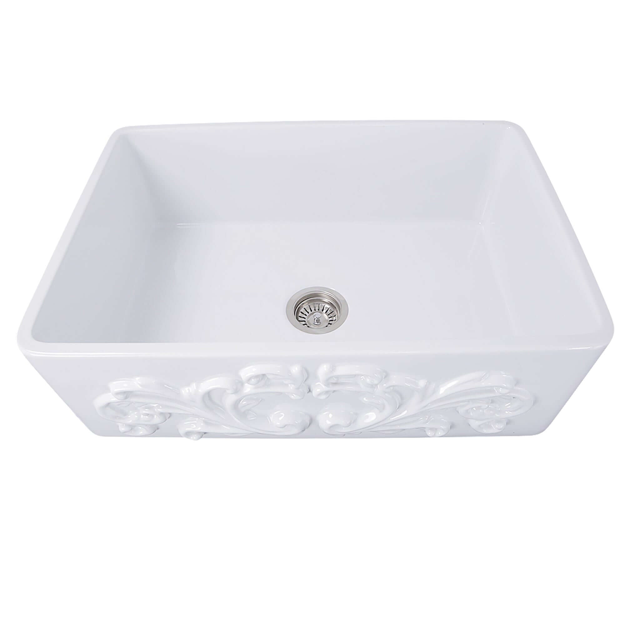 Nantucket Sinks Vineyard 33" Fireclay Farmhouse Sink, White, FCFS3320S-Filigree