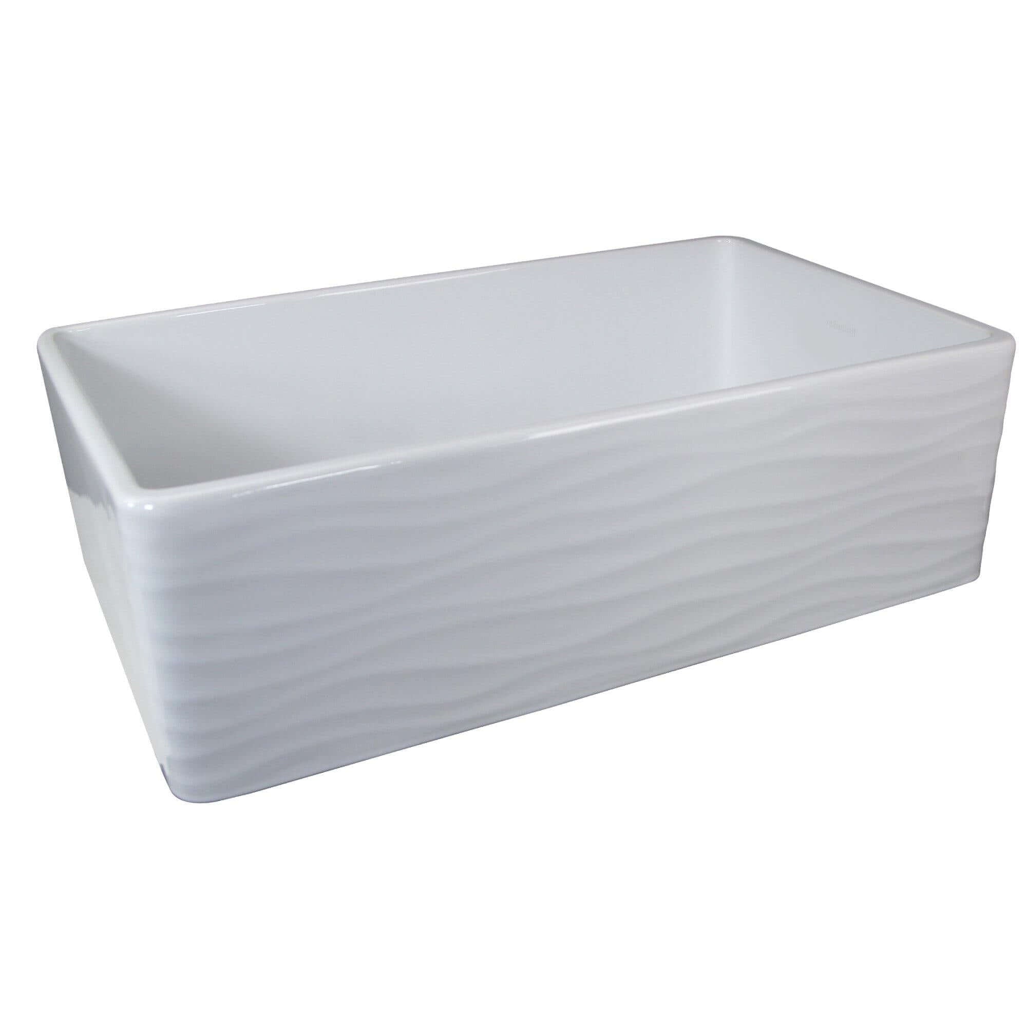 Nantucket Sinks Vineyard 33" Fireclay Farmhouse Sink, White, FCFS3320S-W-Waves - The Sink Boutique