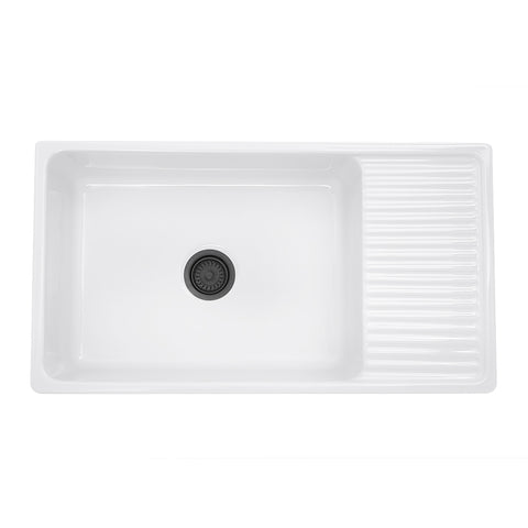 Nantucket Sinks Cape 36" Fireclay Farmhouse Sink, White, FCFS36-DB