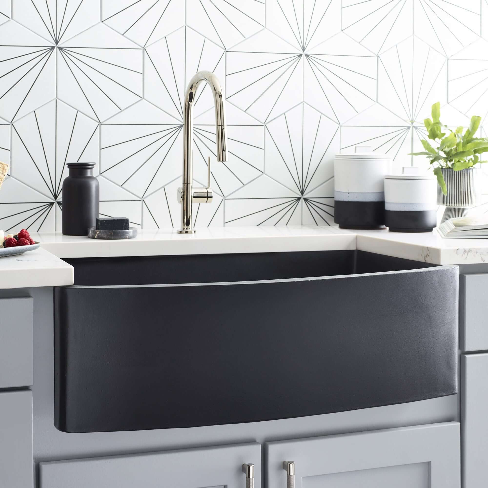 Native Trails Farmhouse Quartet 33" NativeStone Concrete Farmhouse Sink, Charcoal, NSKQ3320-C