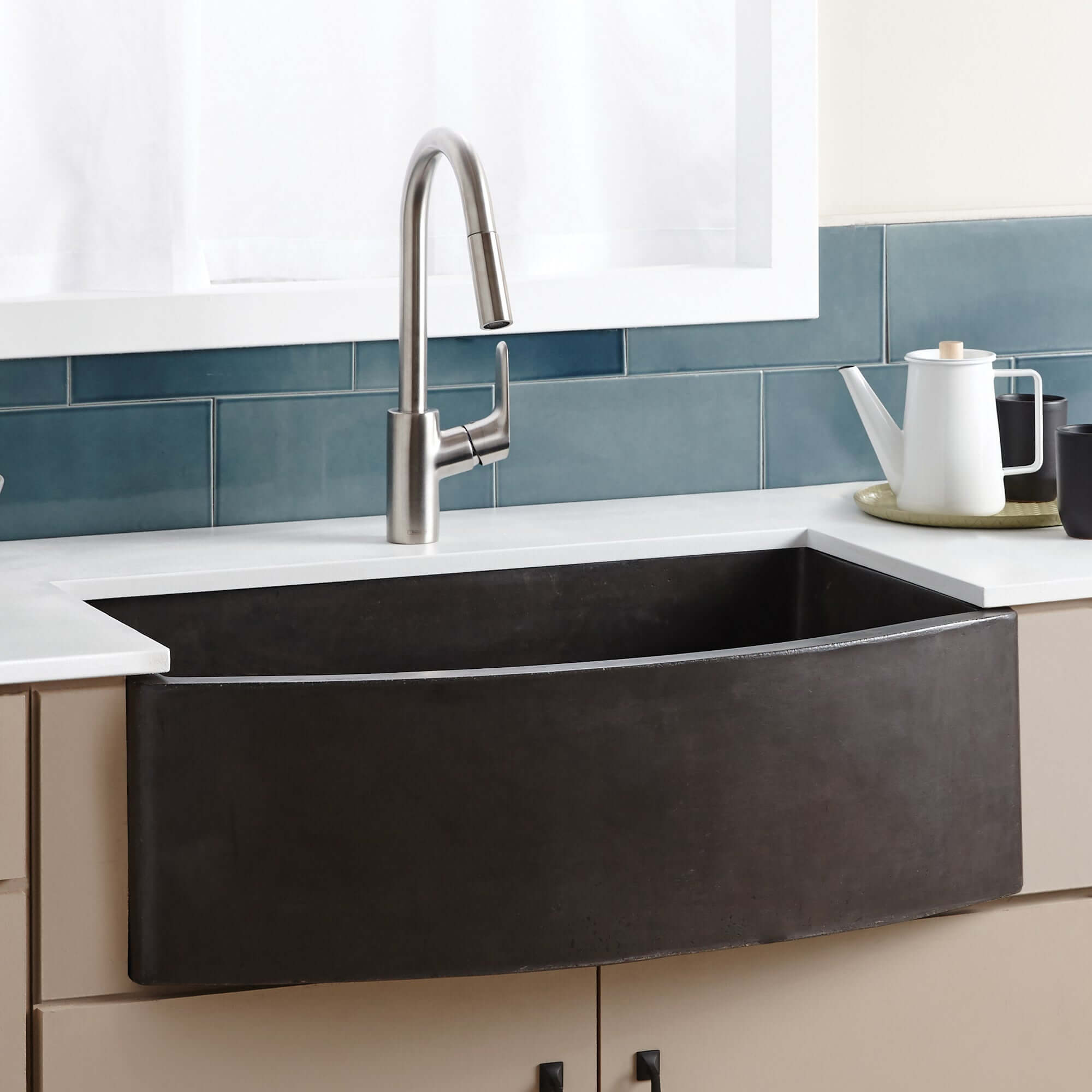 Native Trails Farmhouse Quartet 33" NativeStone Concrete Farmhouse Sink, Slate, NSKQ3320-S