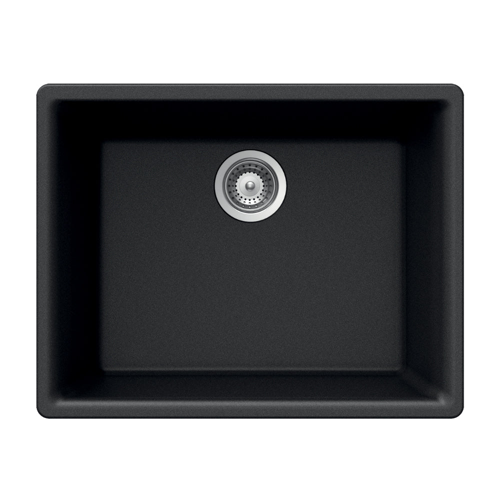 Houzer 24" Composite Granite Undermount Single Bowl Kitchen Sink, Black, G-100U MIDNITE