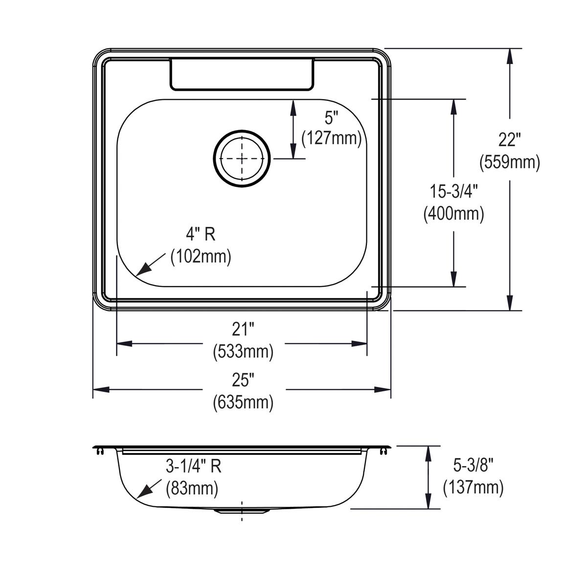 Alternate Image for Elkay Dayton 25" Stainless Steel Kitchen Sink, Satin, 1 Faucet Hole, GE125221