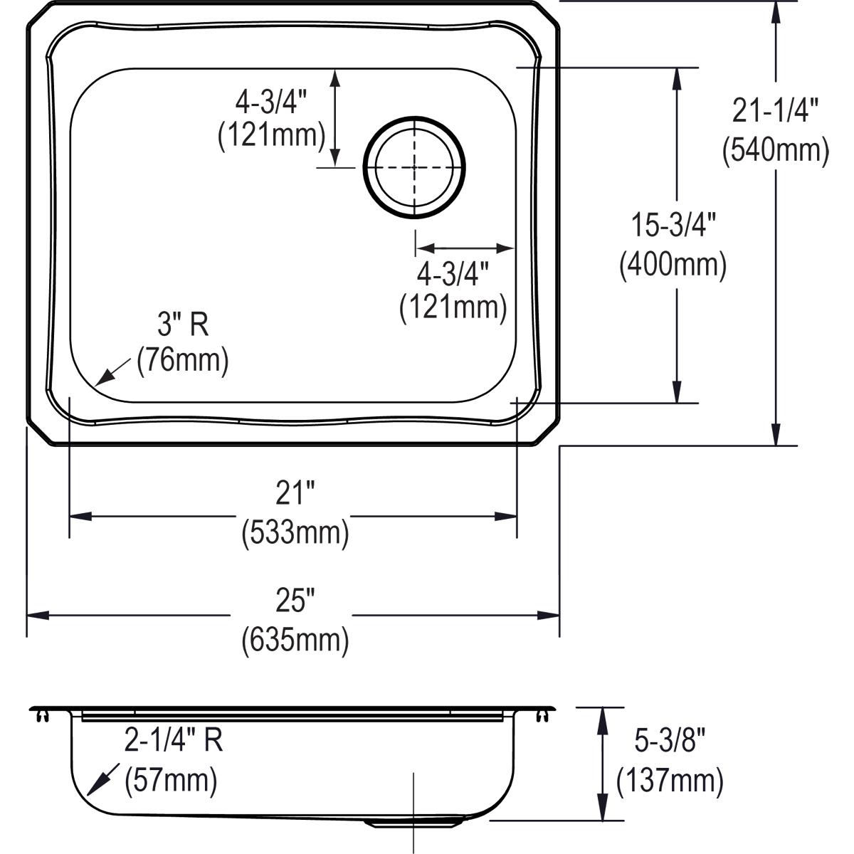 Alternate Image for Elkay Celebrity 25" Stainless Steel Kitchen Sink, Brushed Satin, 3 Faucet Hole, GECR2521R3