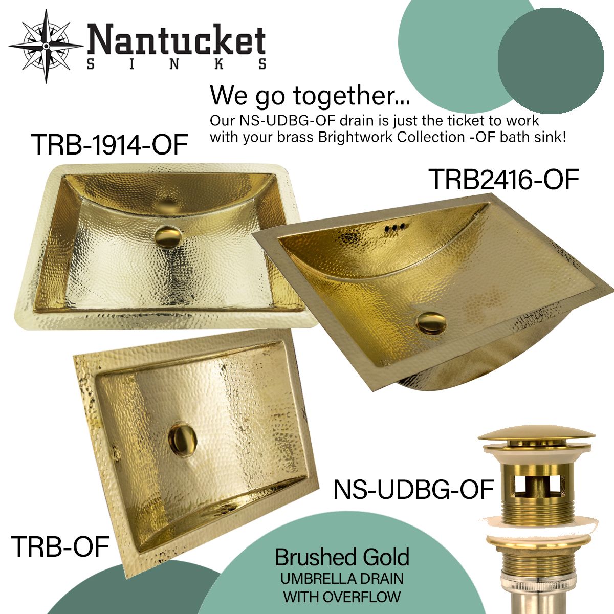 Alternate Image for Nantucket Sinks Brightwork Home 24" Brass Bathroom Sink, TRB2416-OF