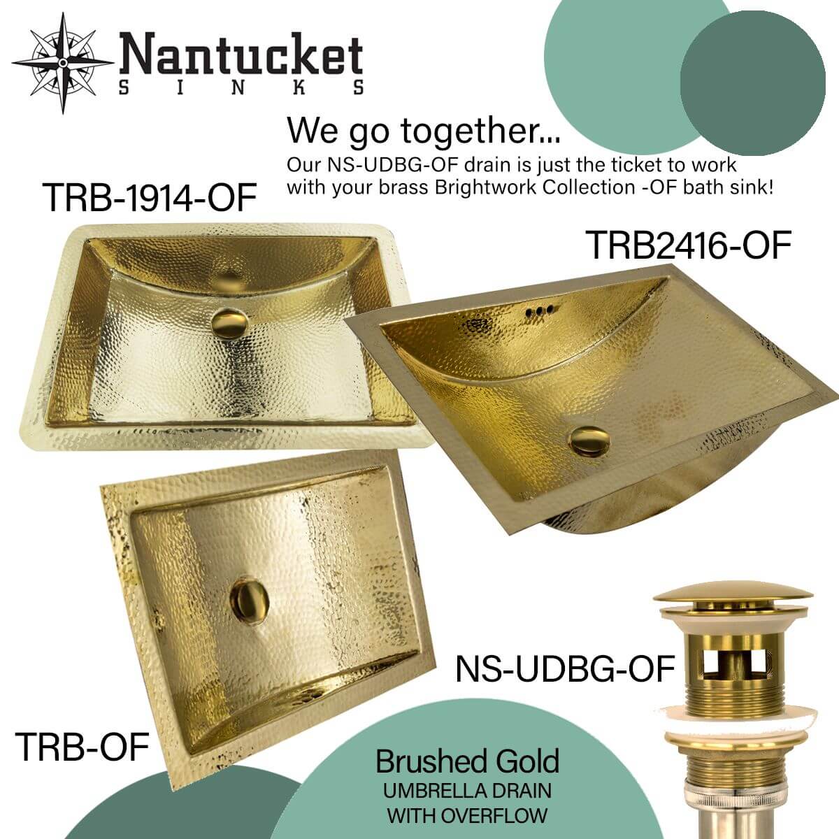 Alternate Image for Nantucket Sinks Brightwork Home 24" Brass Bathroom Sink, TRB2416-OF
