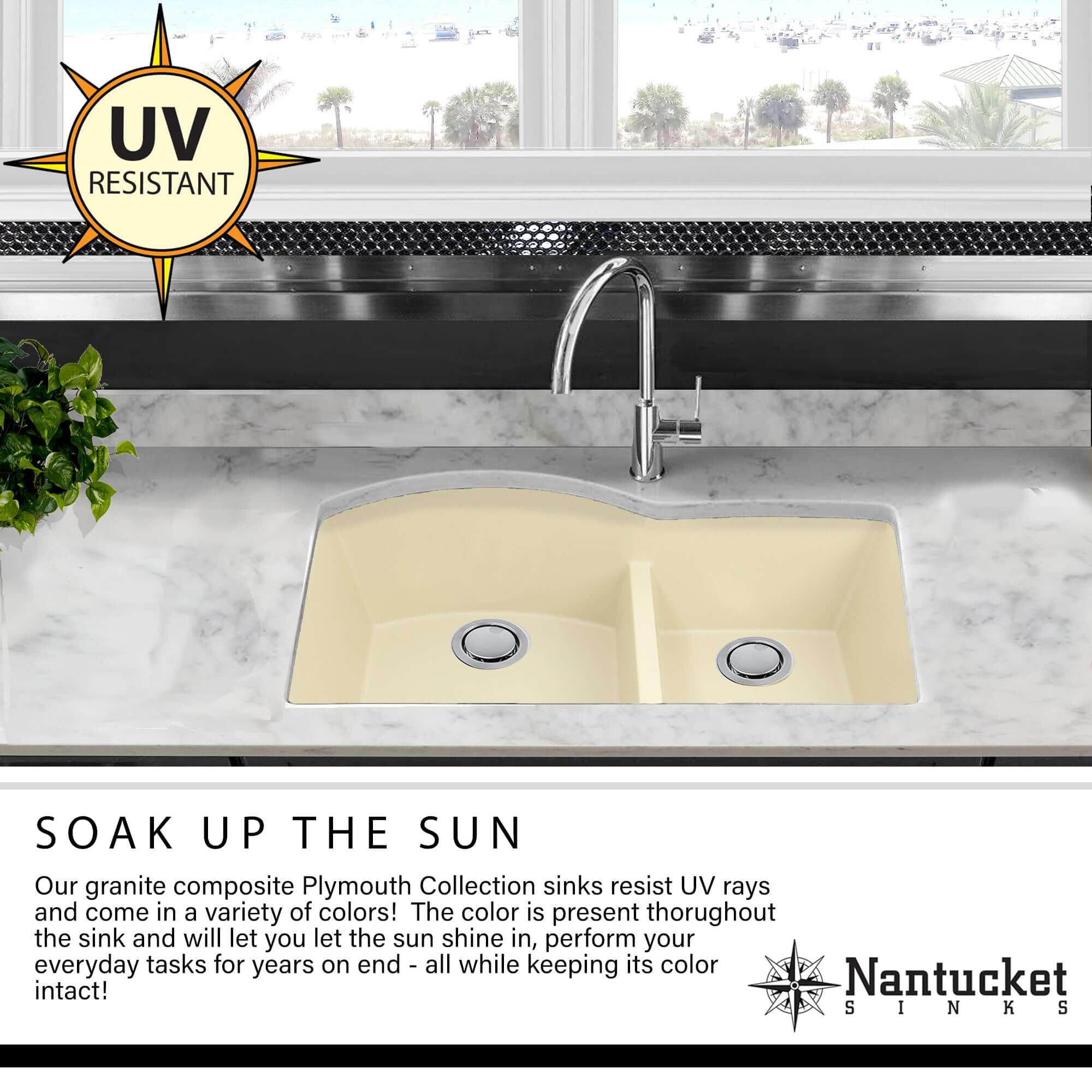 Alternate Image for Nantucket Sinks Plymouth 33" Granite Composite Kitchen Sink, White, PR3322-DM-W