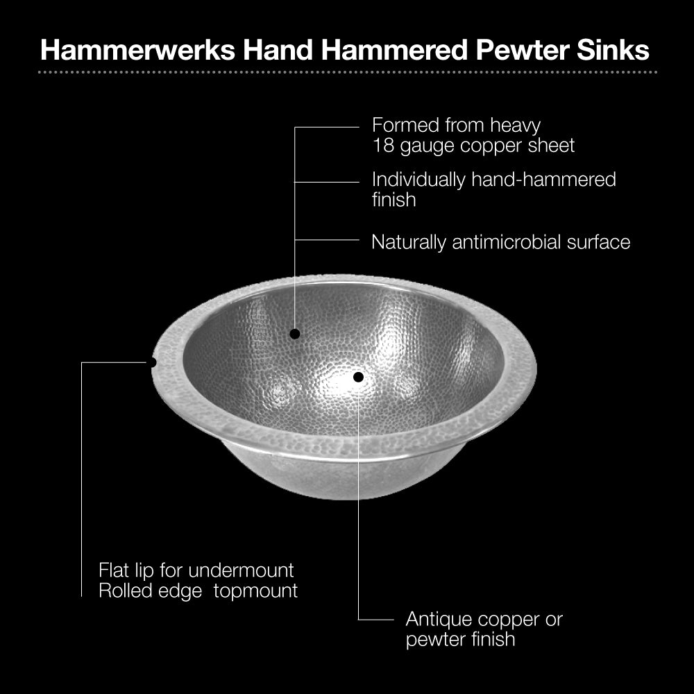 Alternate Image for Houzer 12" Copper Flat Lip Bathroom Sink, Pewter, HW-BAB2RF