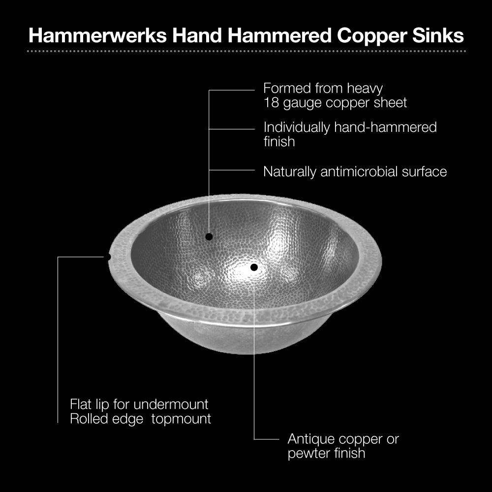 Alternate Image for Houzer 15" Copper Flat Lip Bathroom Sink, Pewter, HW-CLA2RF