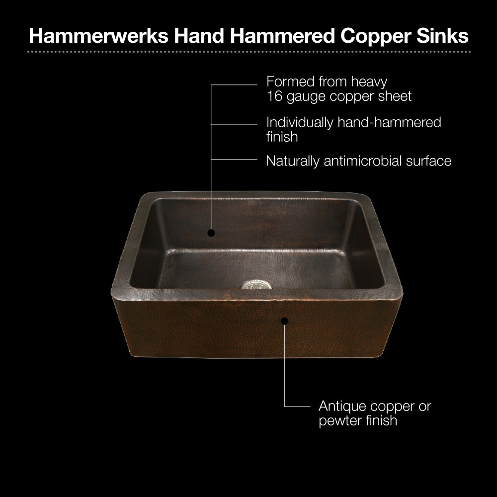 Alternate Image for Houzer 32" Copper Single Bowl Farmhouse Apron Front Kitchen Sink, HW-COP11