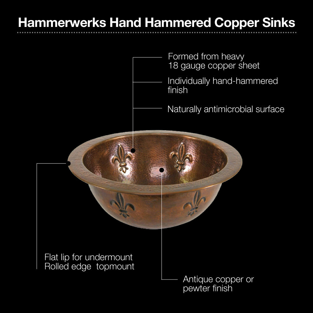 Alternate Image for Houzer 15" Copper Flat Lip Bathroom Sink, HW-FAM1RF