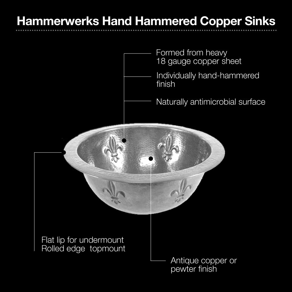 Alternate Image for Houzer 15" Copper Flat Lip Bathroom Sink, Pewter, HW-FAM2RF