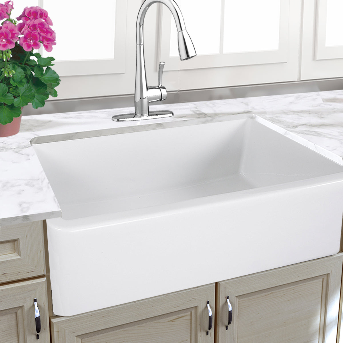 Nantucket Sinks Cape 33" Fireclay Farmhouse Sink, White, Harwich-33
