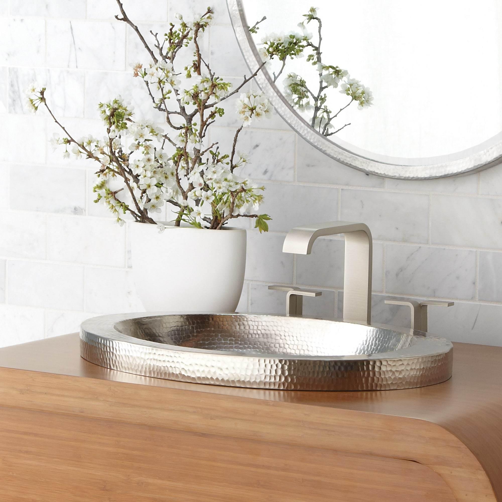 Native Trails Hibiscus 21" Oval Nickel Bathroom Sink, Brushed Nickel, CPS543