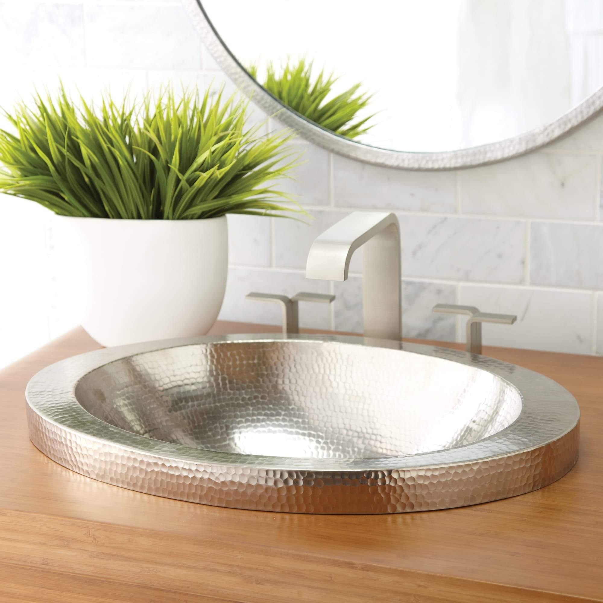 Native Trails Hibiscus 21" Oval Nickel Bathroom Sink, Brushed Nickel, CPS543