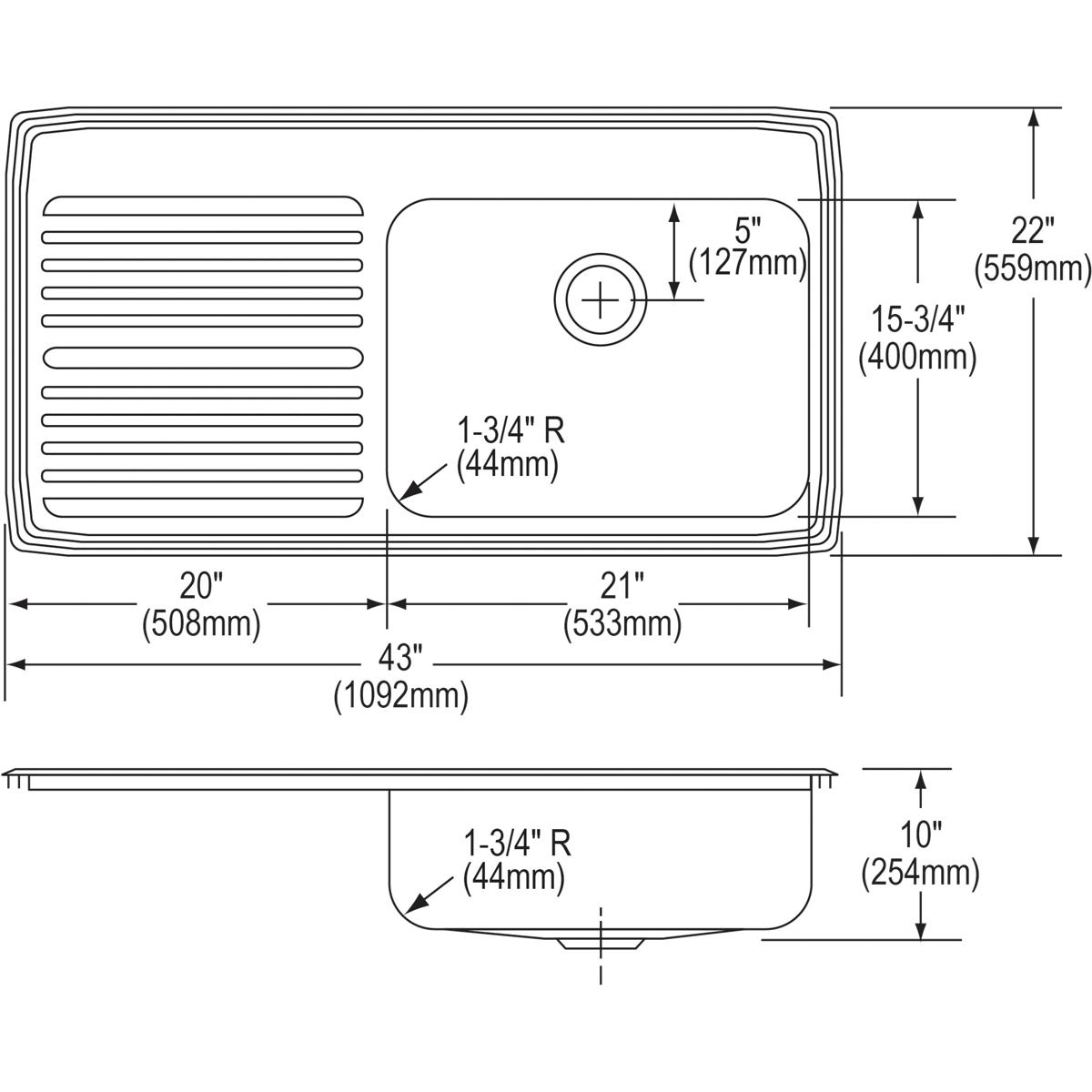 Alternate Image for Elkay Lustertone Classic 43" Stainless Steel Kitchen Sink, 18 Gauge, Lustrous Satin, ILGR4322R1