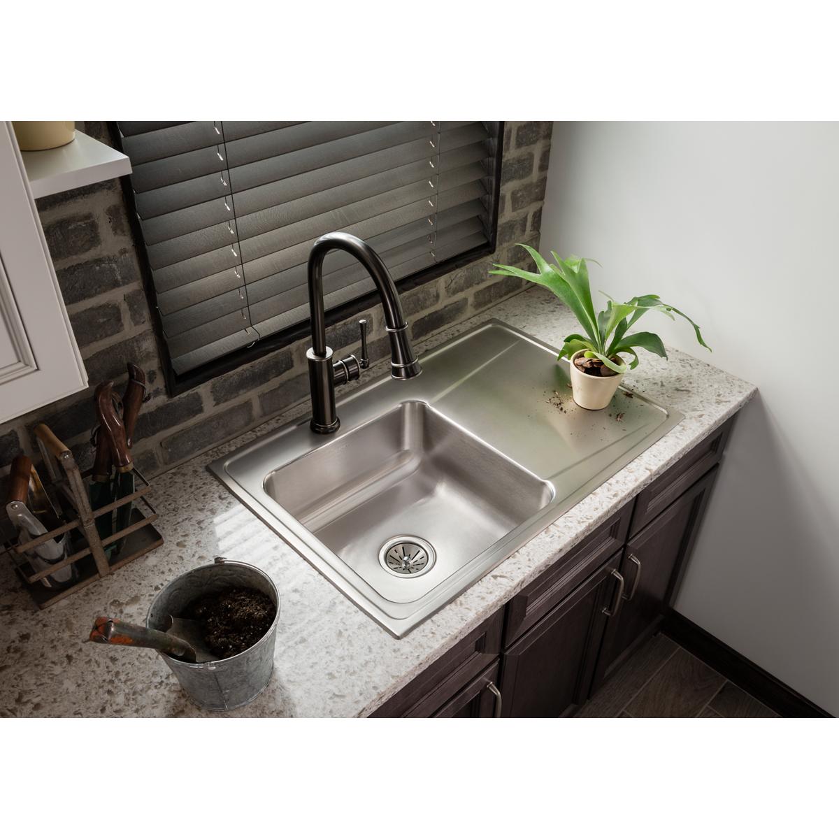 Elkay LKEC2031AS Explore Single Hole Kitchen Faucet with Pull-down Spray and Forward Only Lever Handle Antique Steel