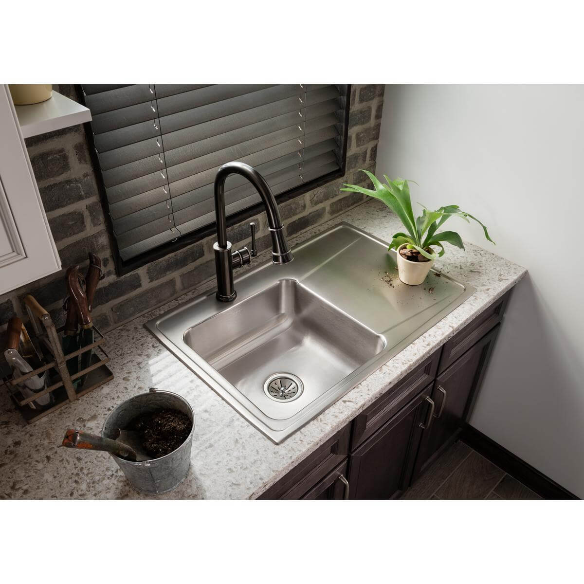 Alternate Image for Elkay LKEC2031AS Explore Single Hole Kitchen Faucet with Pull-down Spray and Forward Only Lever Handle Antique Steel