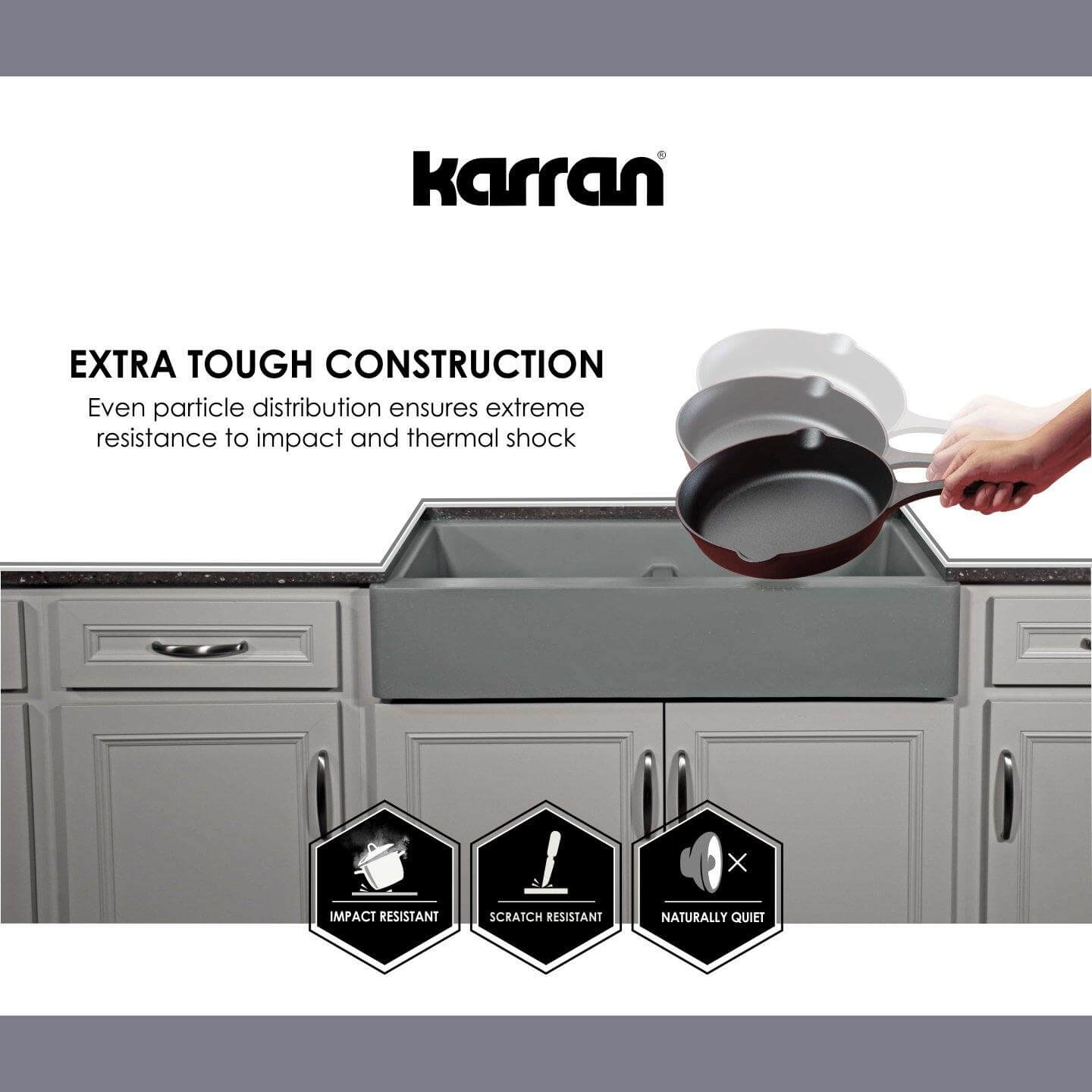 Alternate Image for Karran 34" Quartz Composite Farmhouse Sink, 50/50 Double Bowl, Concrete, QA-750-CN