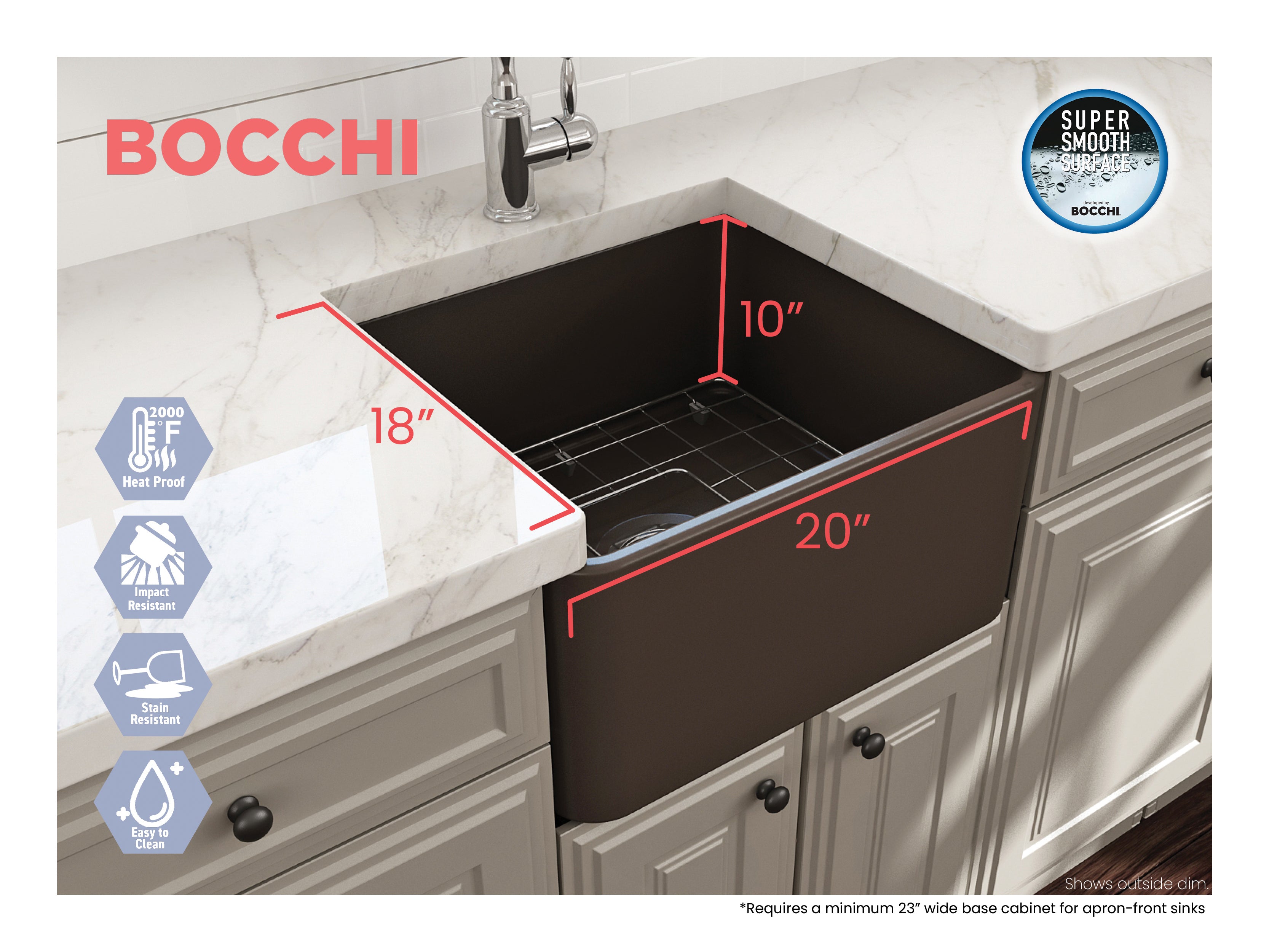 Alternate Image for BOCCHI Classico 20" Fireclay Farmhouse Apron Single Bowl Kitchen Sink, Matte Brown, 1136-025-0120