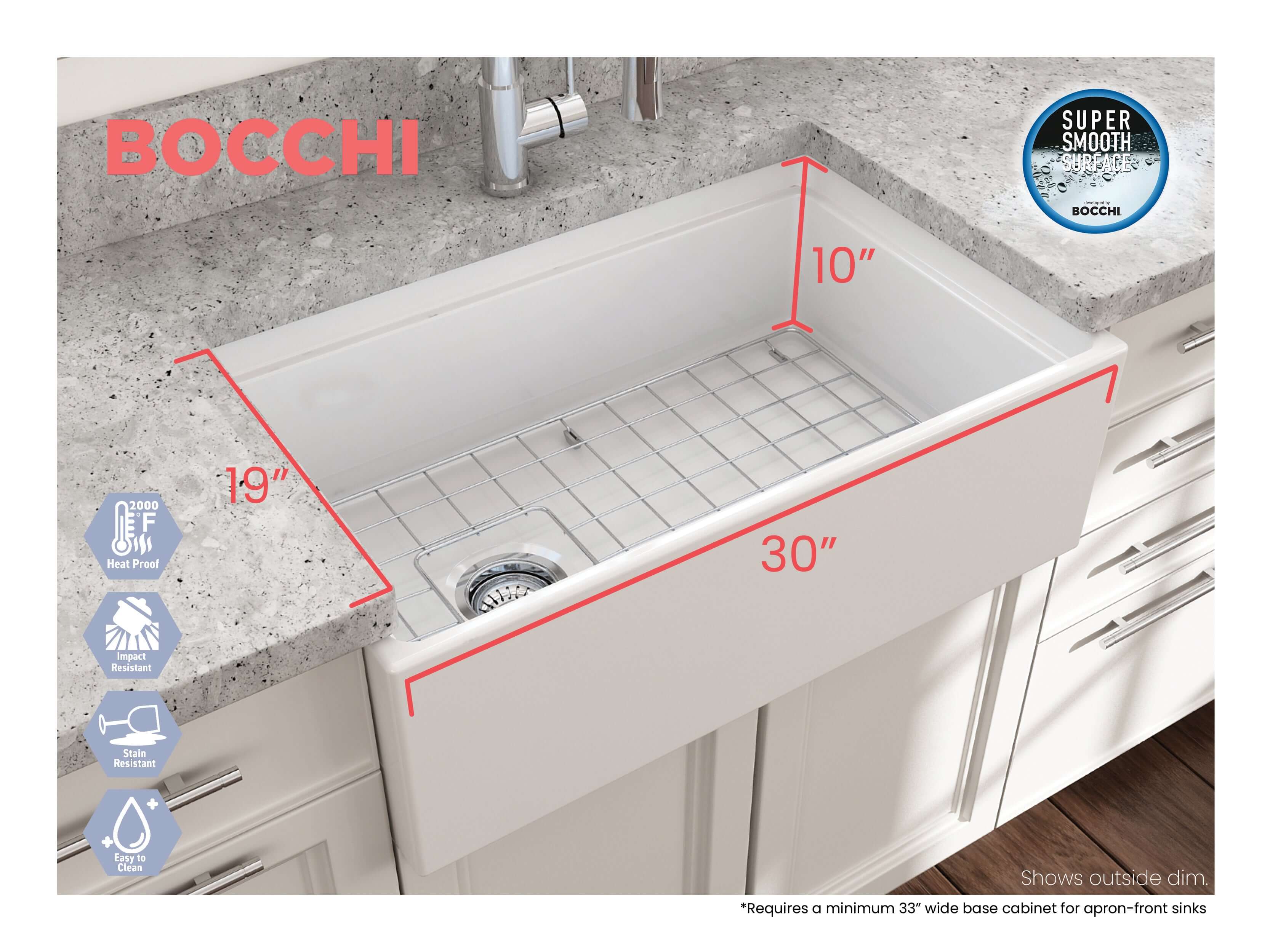 Alternate Image for BOCCHI Contempo 30" Fireclay Workstation Farmhouse Sink with Accessories, Matte White, 1344-002-0120