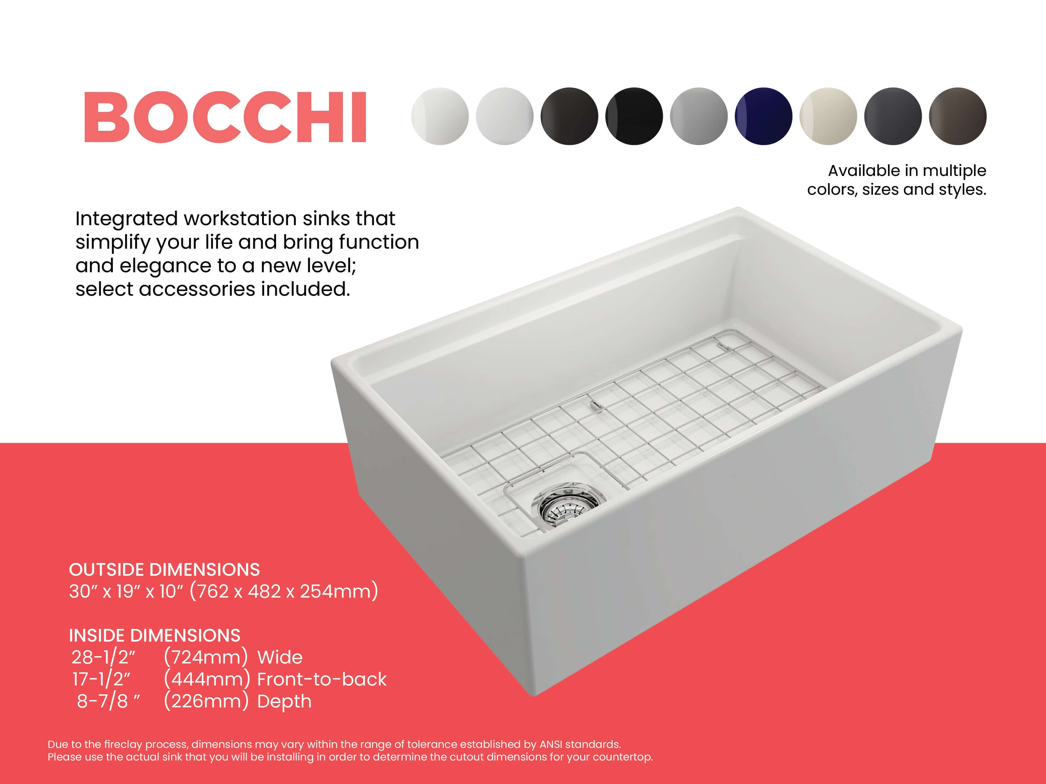 Alternate Image for BOCCHI Contempo 30" Fireclay Workstation Farmhouse Sink with Accessories, Matte White, 1344-002-0120
