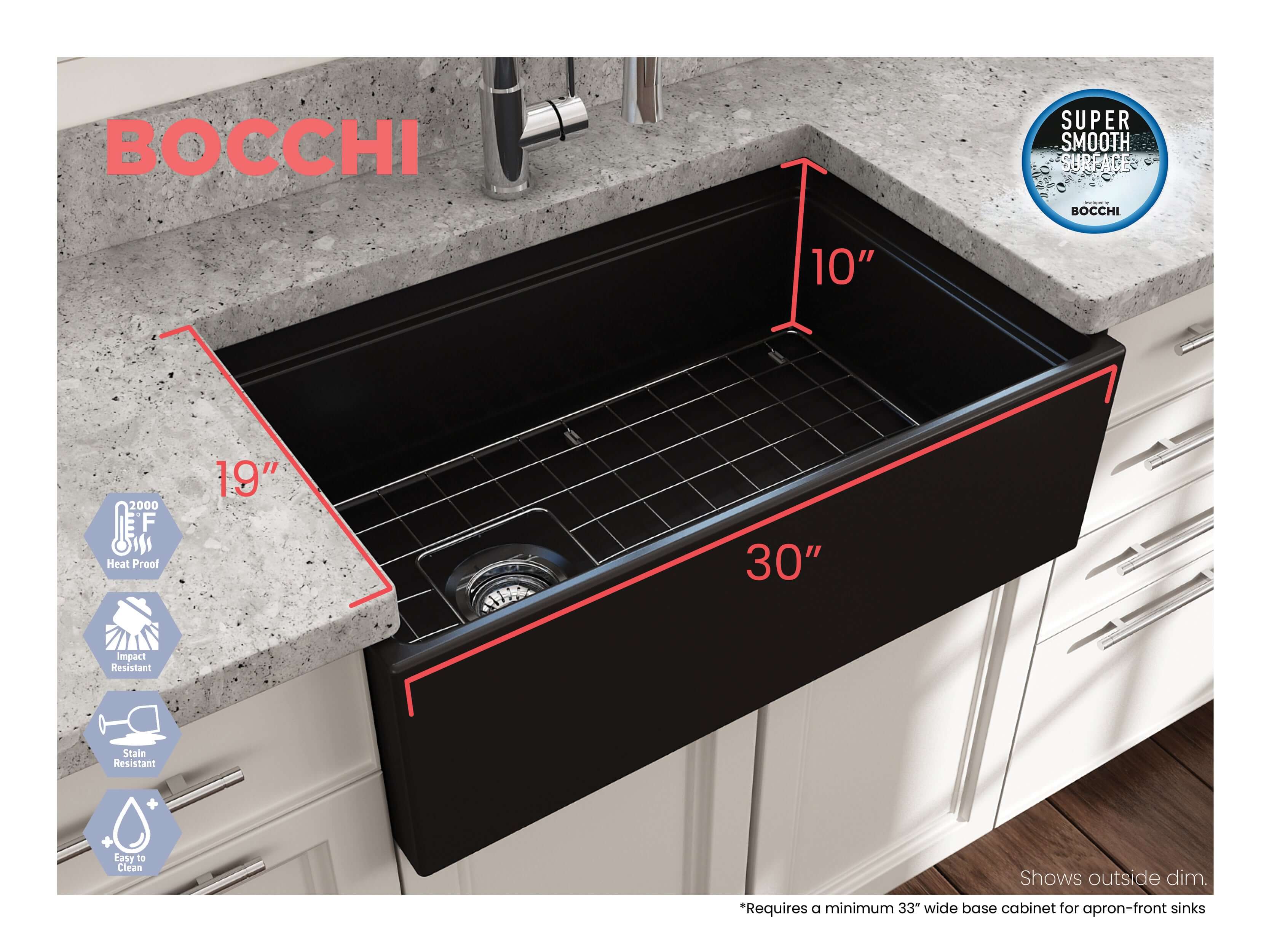 Alternate Image for BOCCHI Contempo 30" Fireclay Workstation Farmhouse Sink with Accessories, Matte Black, 1344-004-0120