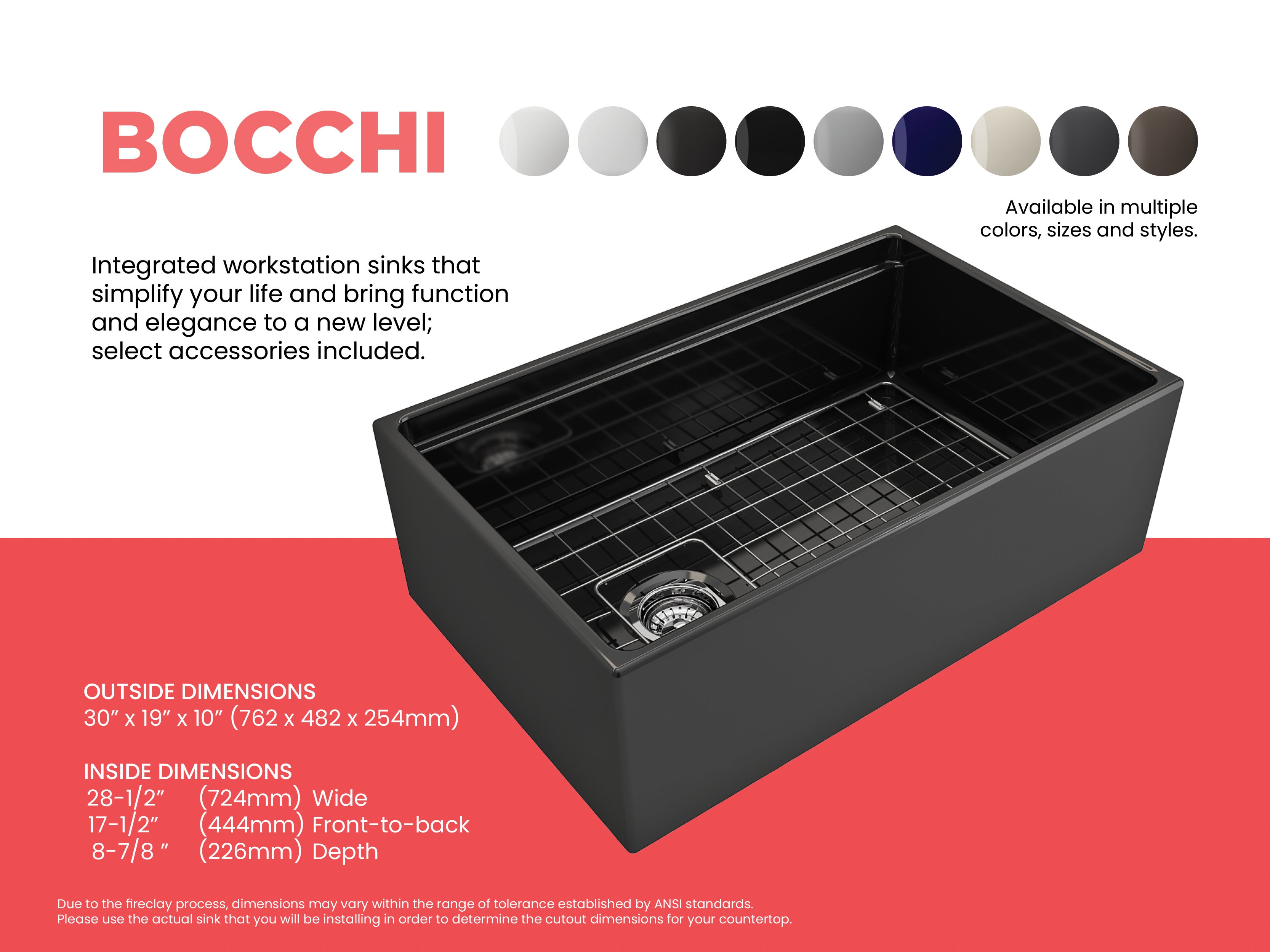 Alternate Image for BOCCHI Contempo 30" Fireclay Workstation Farmhouse Sink with Accessories, Black, 1344-005-0120