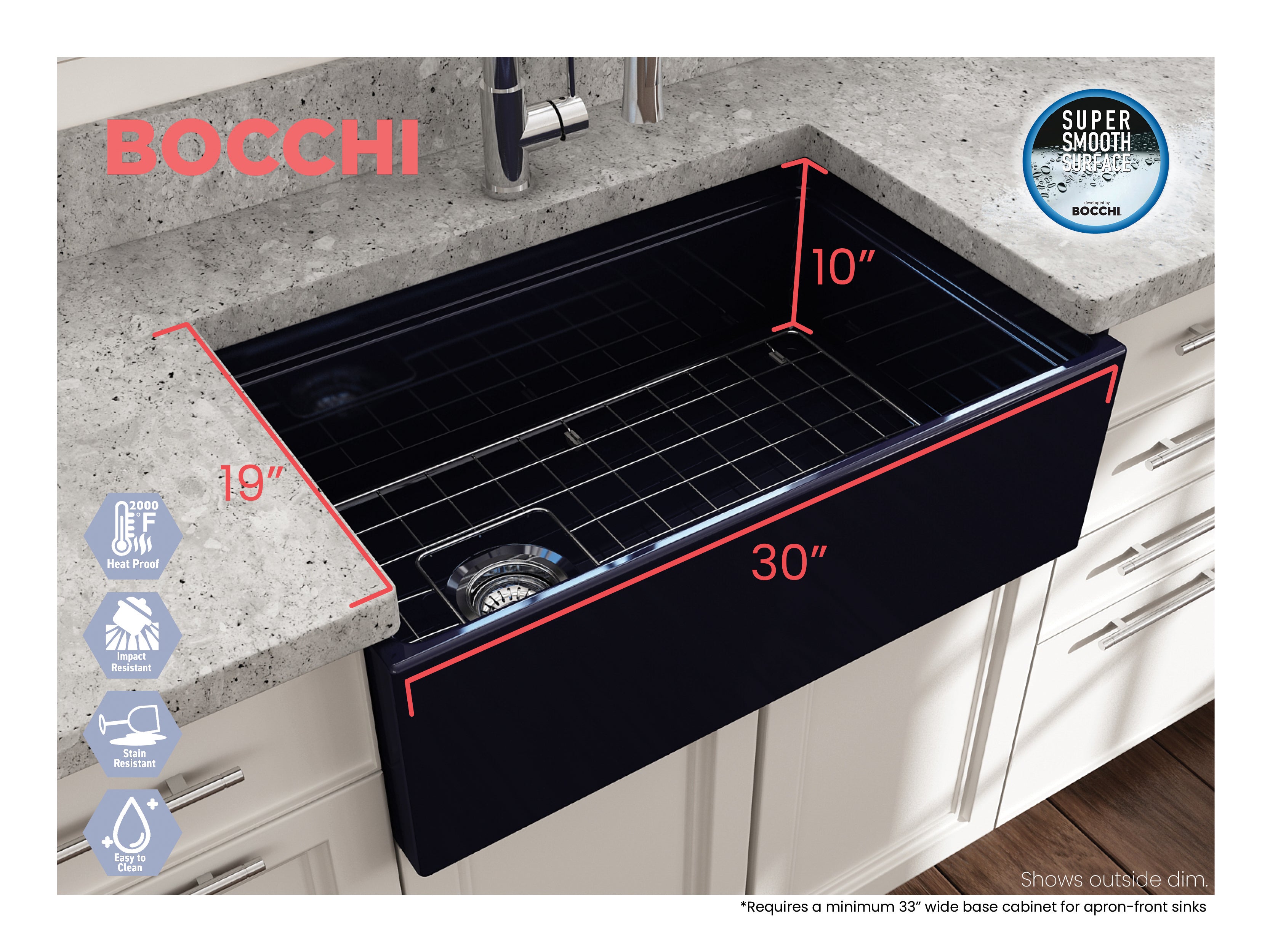BOCCHI Contempo 30" Fireclay Workstation Farmhouse Sink with Accessories, Sapphire Blue, 1344-010-0120