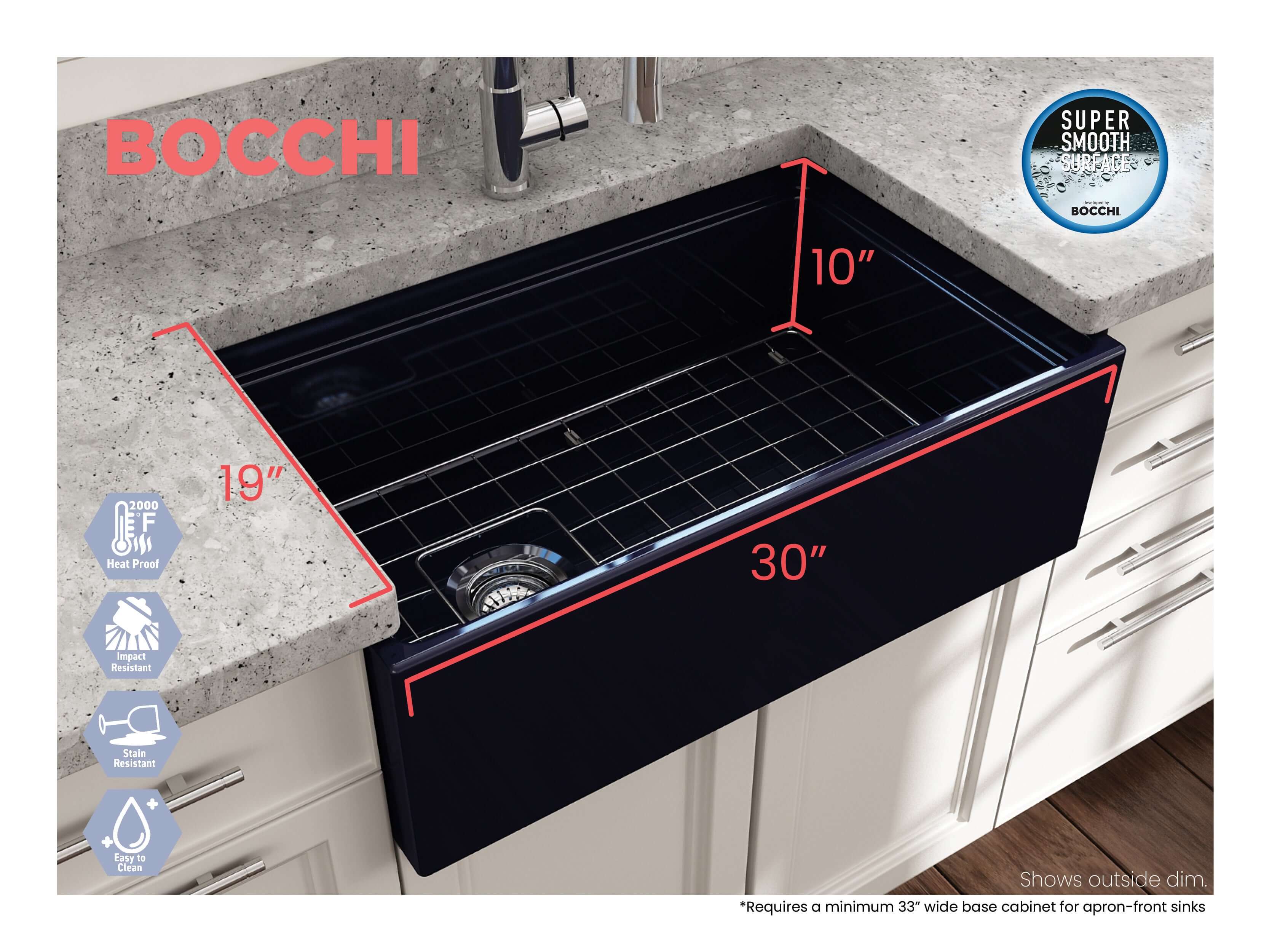 Alternate Image for BOCCHI Contempo 30" Fireclay Workstation Farmhouse Sink with Accessories, Sapphire Blue, 1344-010-0120