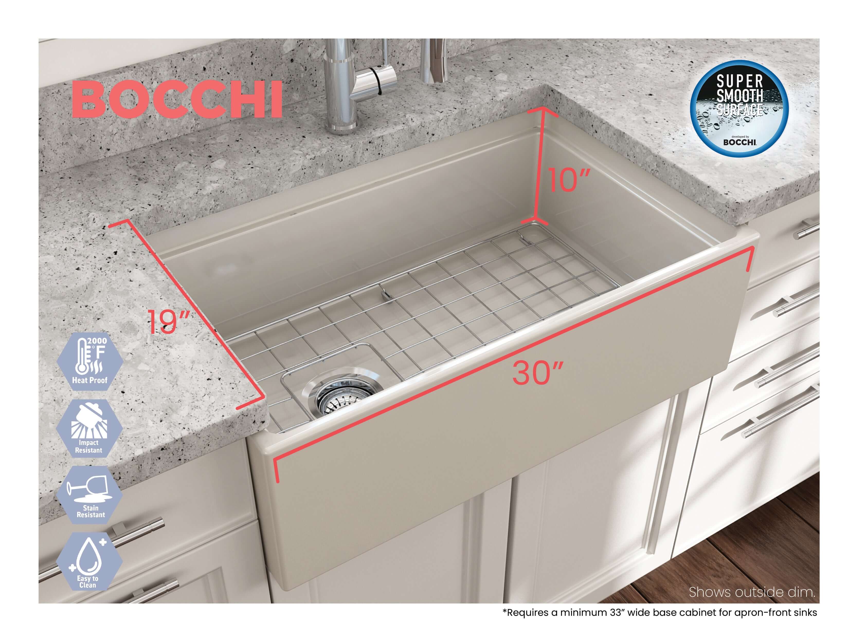Alternate Image for BOCCHI Contempo 30" Fireclay Workstation Farmhouse Sink with Accessories, Biscuit, 1344-014-0120