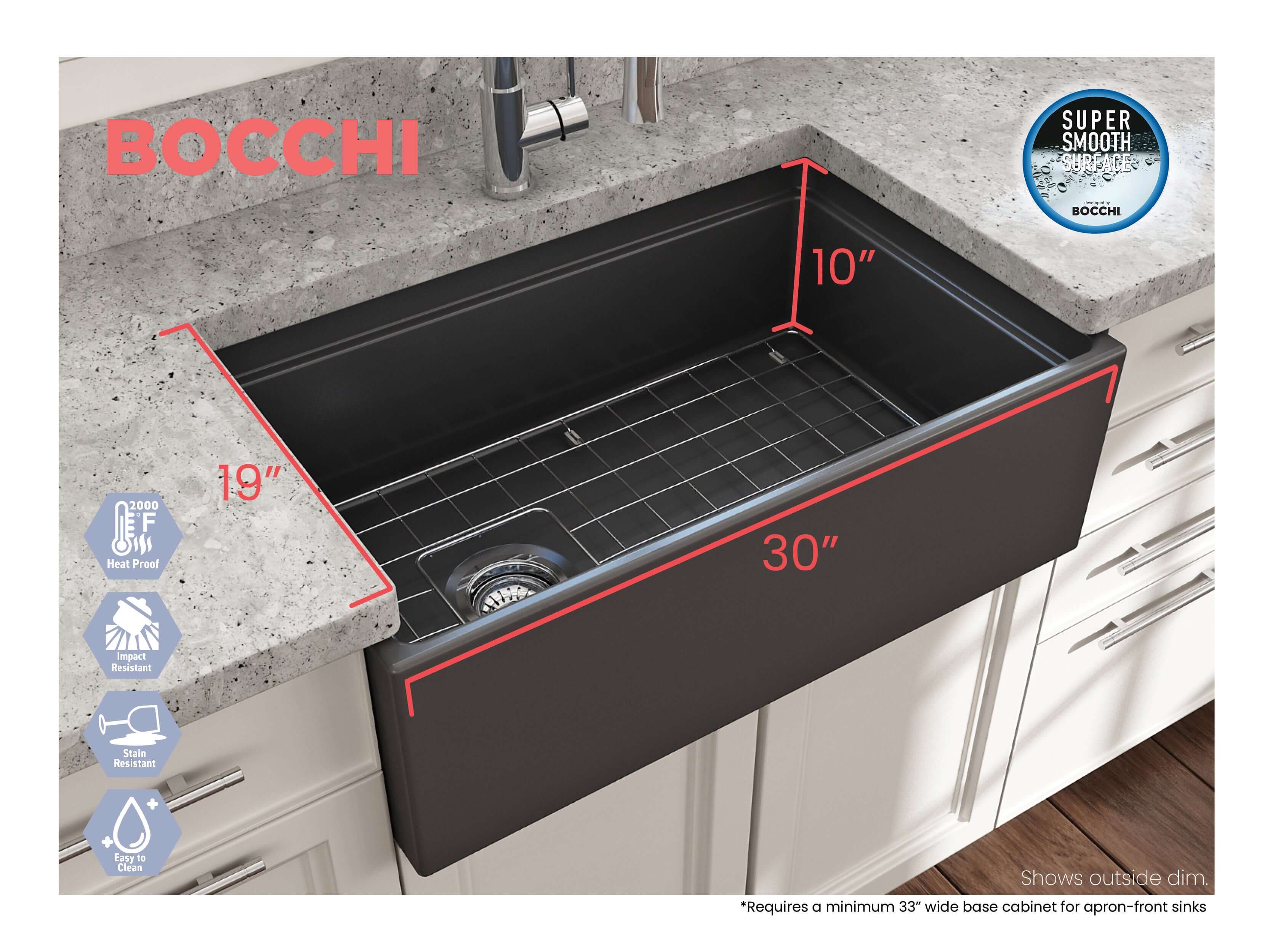 Alternate Image for BOCCHI Contempo 30" Fireclay Workstation Farmhouse Sink with Accessories, Matte Dark Gray, 1344-020-0120