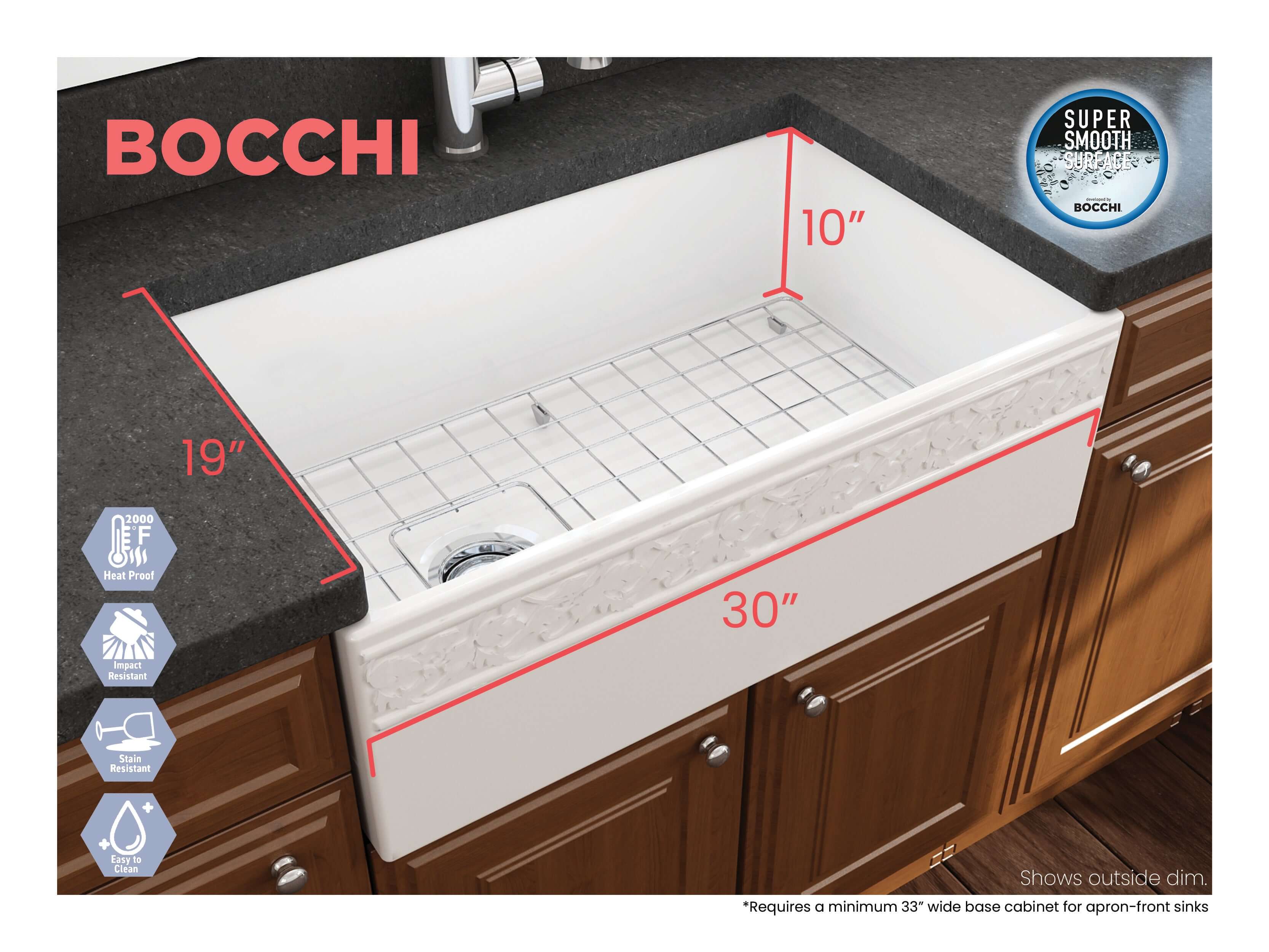 Alternate Image for BOCCHI Vigneto 30" Fireclay Farmhouse Apron Single Bowl Kitchen Sink, White, 1347-001-0120