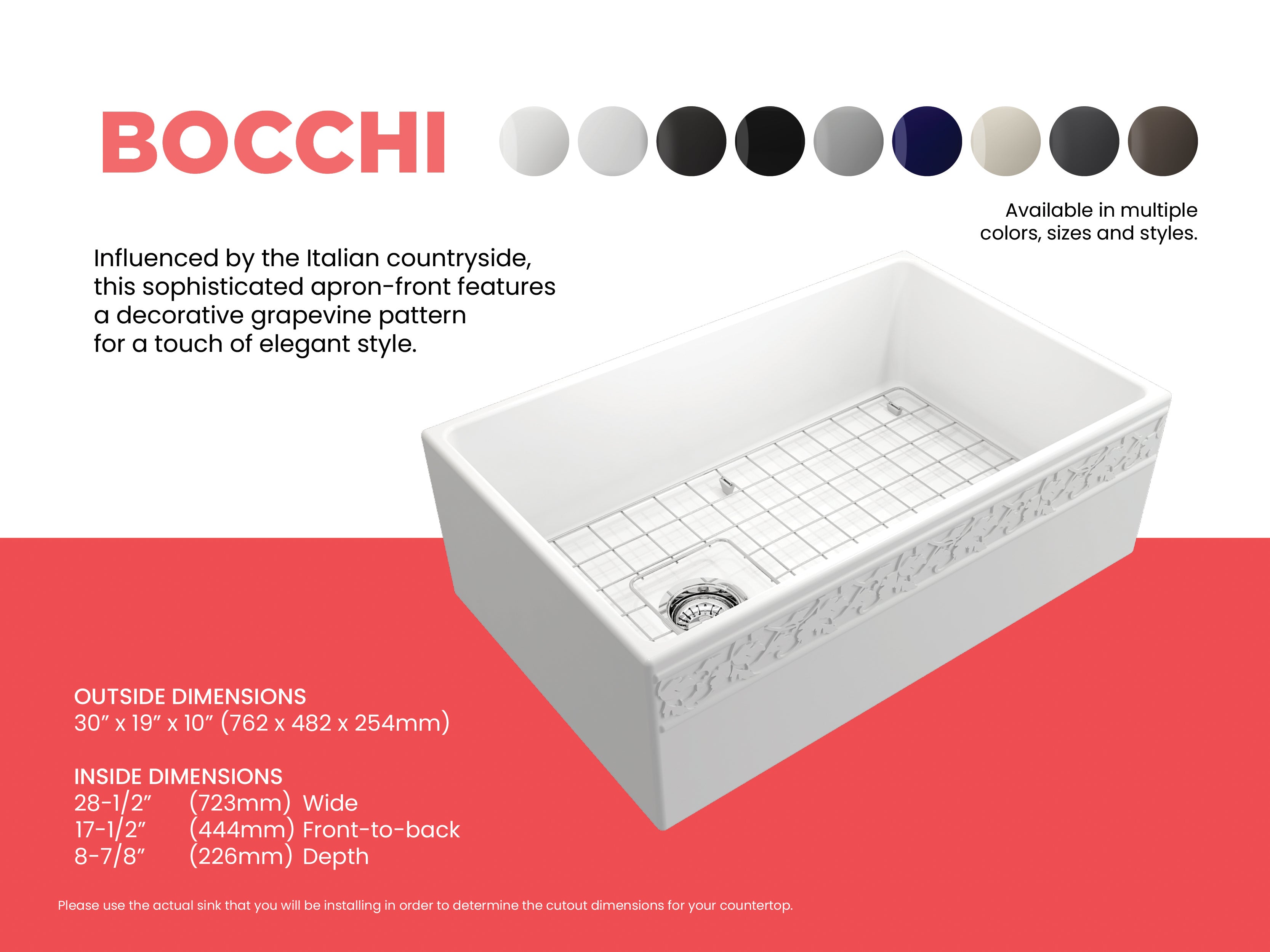 Alternate Image for BOCCHI Vigneto 30" Fireclay Farmhouse Apron Single Bowl Kitchen Sink, Matte White, 1347-002-0120