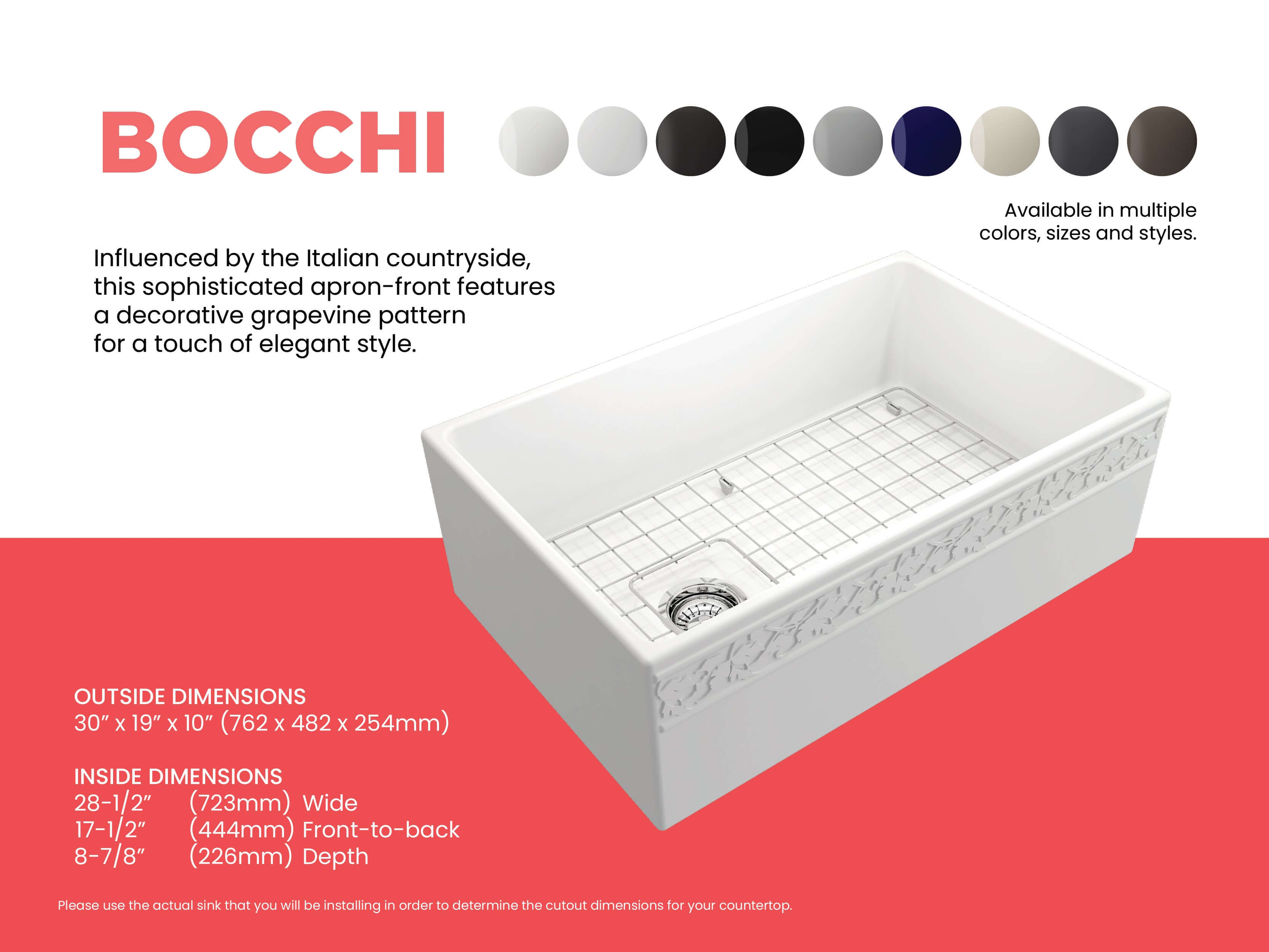 Alternate Image for BOCCHI Vigneto 30" Fireclay Farmhouse Apron Single Bowl Kitchen Sink, Matte White, 1347-002-0120