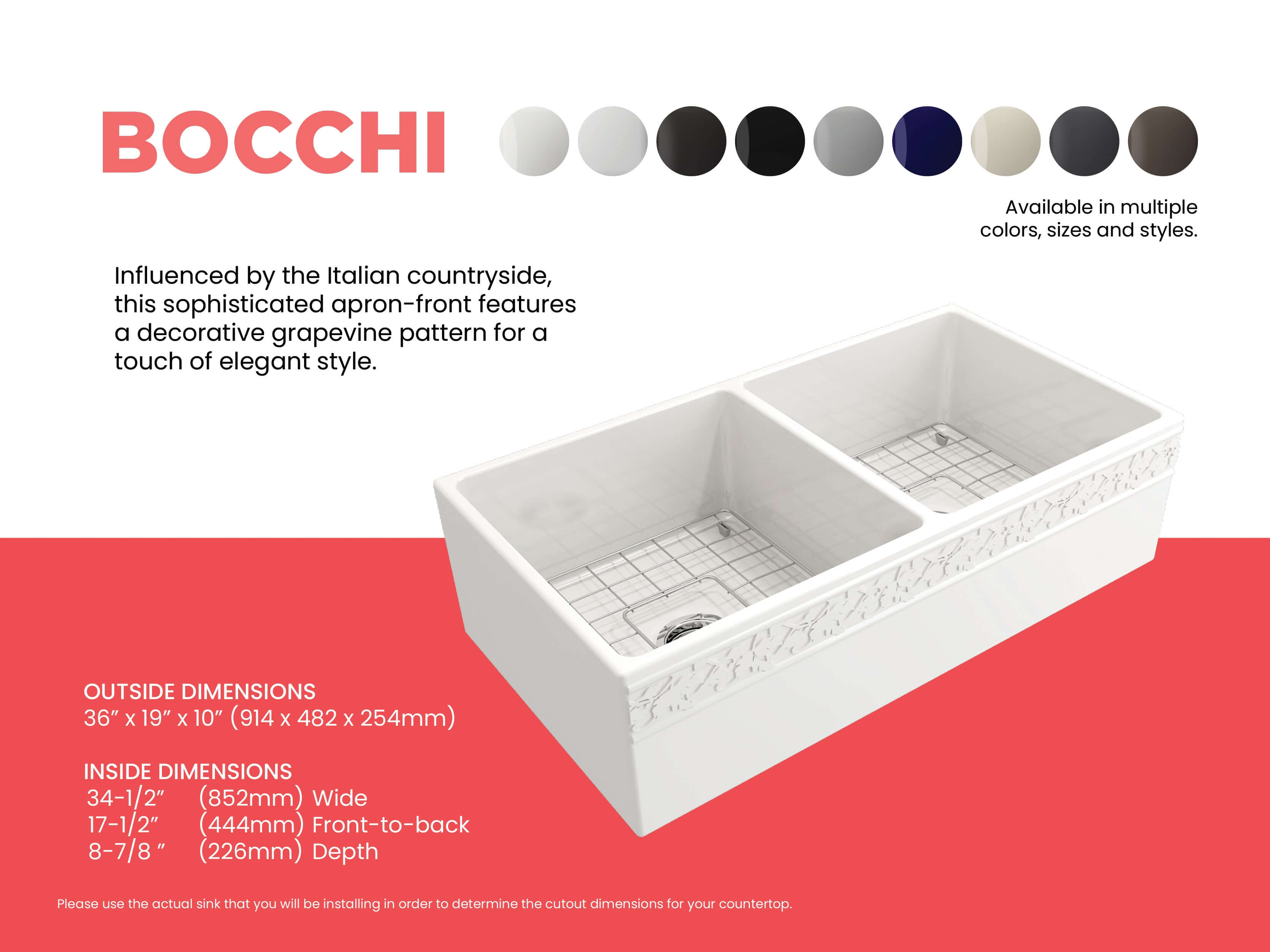 Alternate Image for BOCCHI Vigneto 36" Fireclay Farmhouse Apron 50/50 Double Bowl Kitchen Sink, White, 1351-001-0120