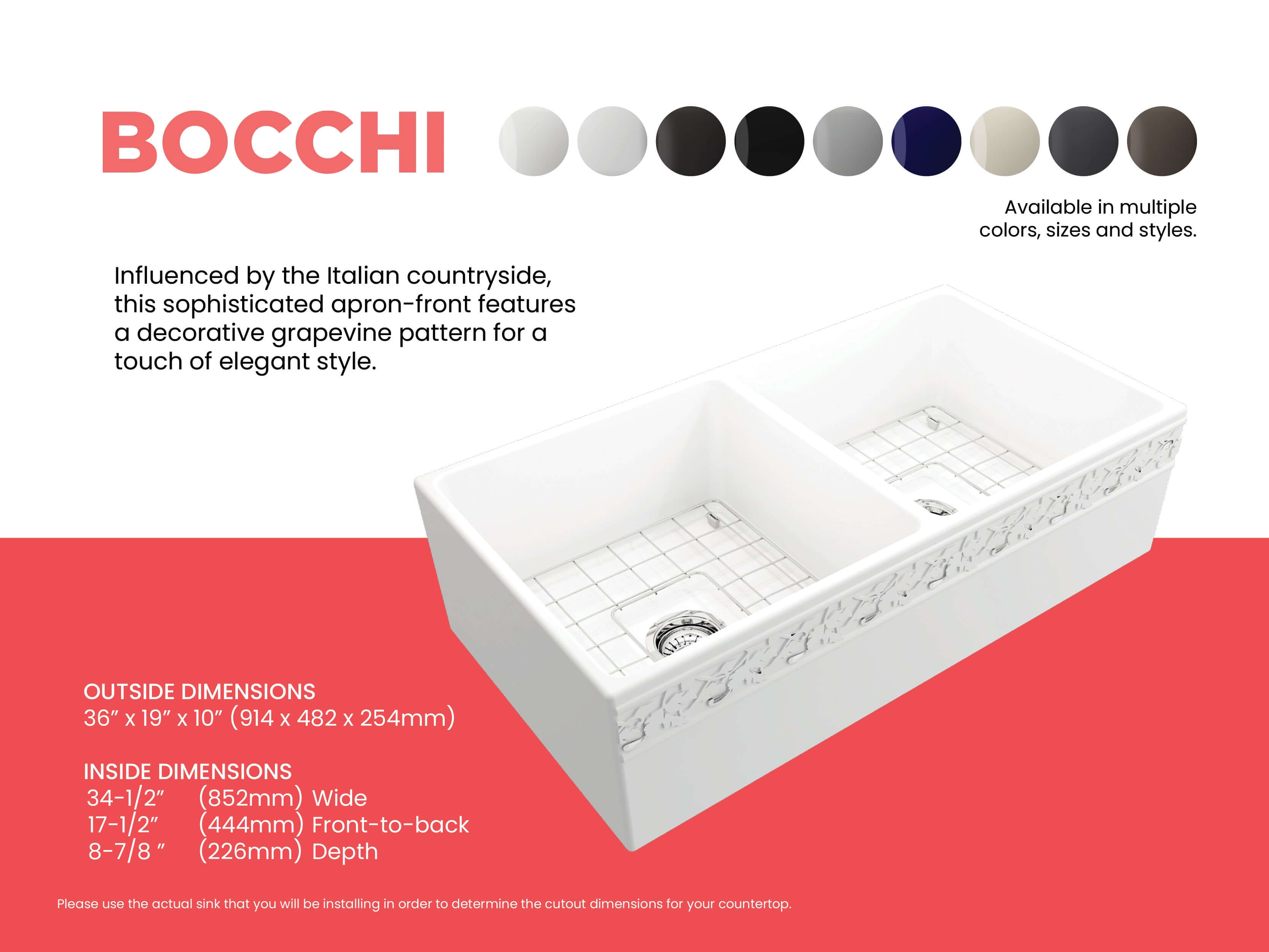 Alternate Image for BOCCHI Vigneto 36" Fireclay Farmhouse Apron 50/50 Double Bowl Kitchen Sink, Matte White, 1351-002-0120