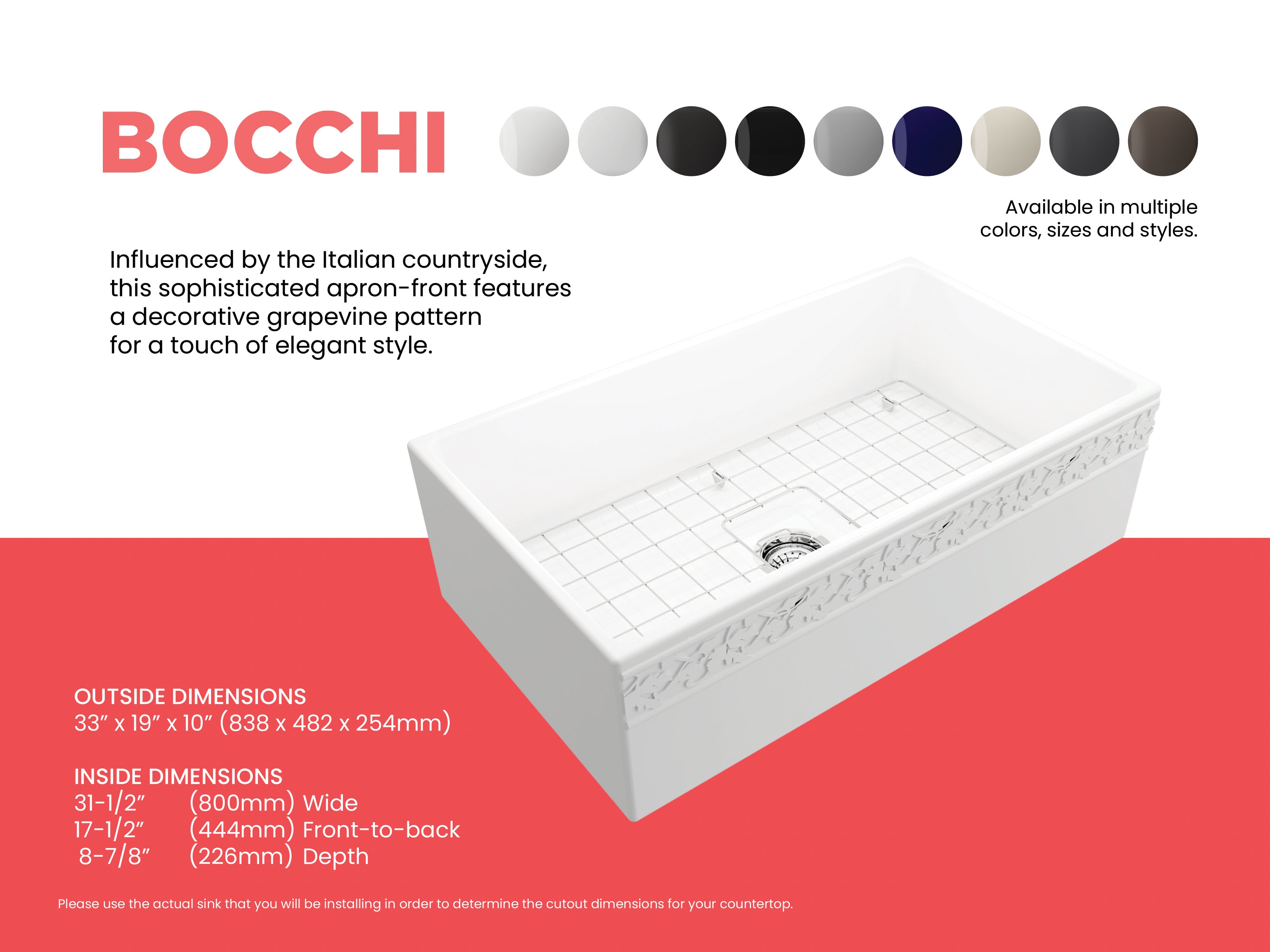 Alternate Image for BOCCHI Vigneto 33" Fireclay Farmhouse Apron Single Bowl Kitchen Sink, Matte White, 1353-002-0120