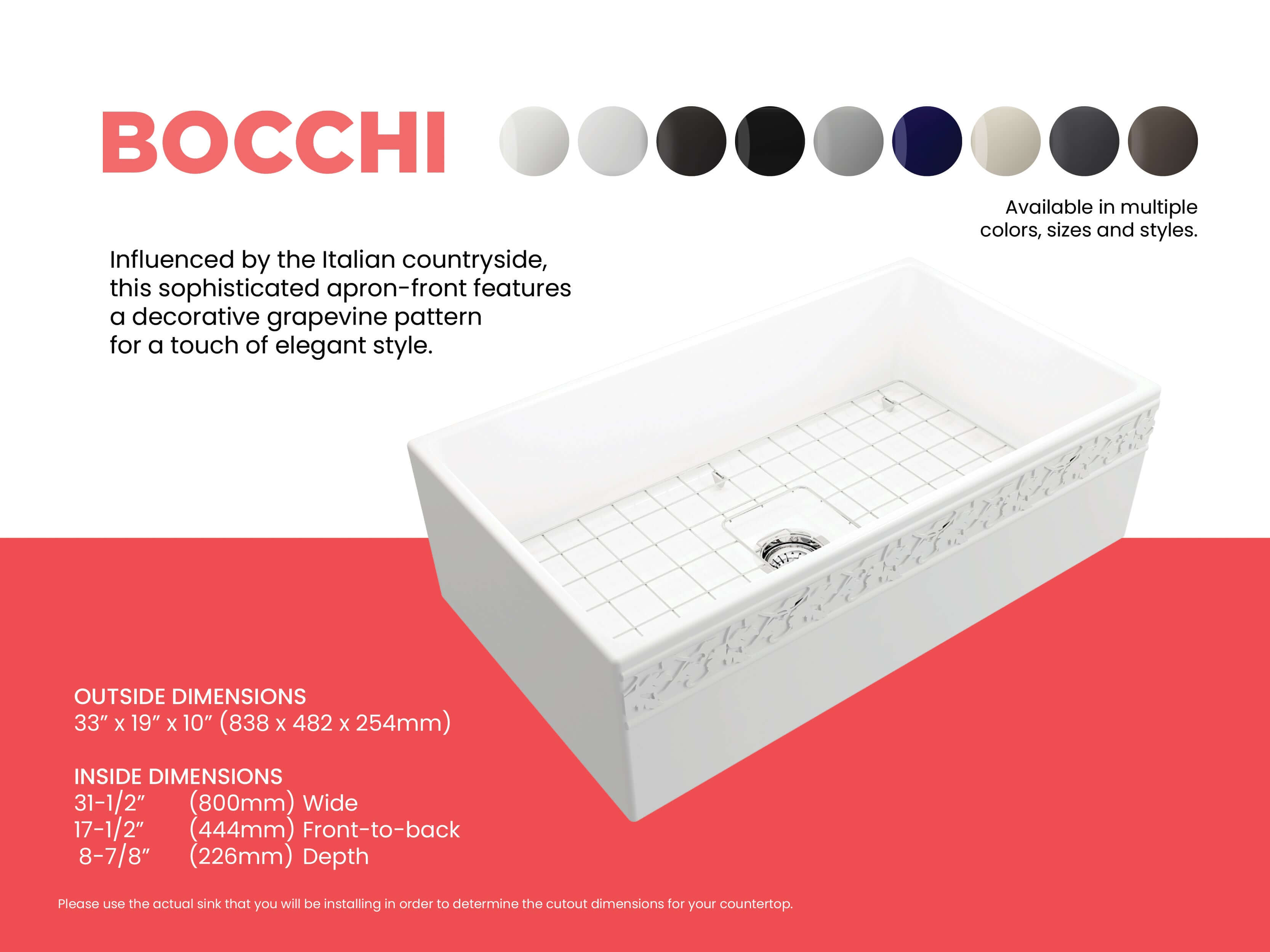 Alternate Image for BOCCHI Vigneto 33" Fireclay Farmhouse Apron Single Bowl Kitchen Sink, Matte White, 1353-002-0120