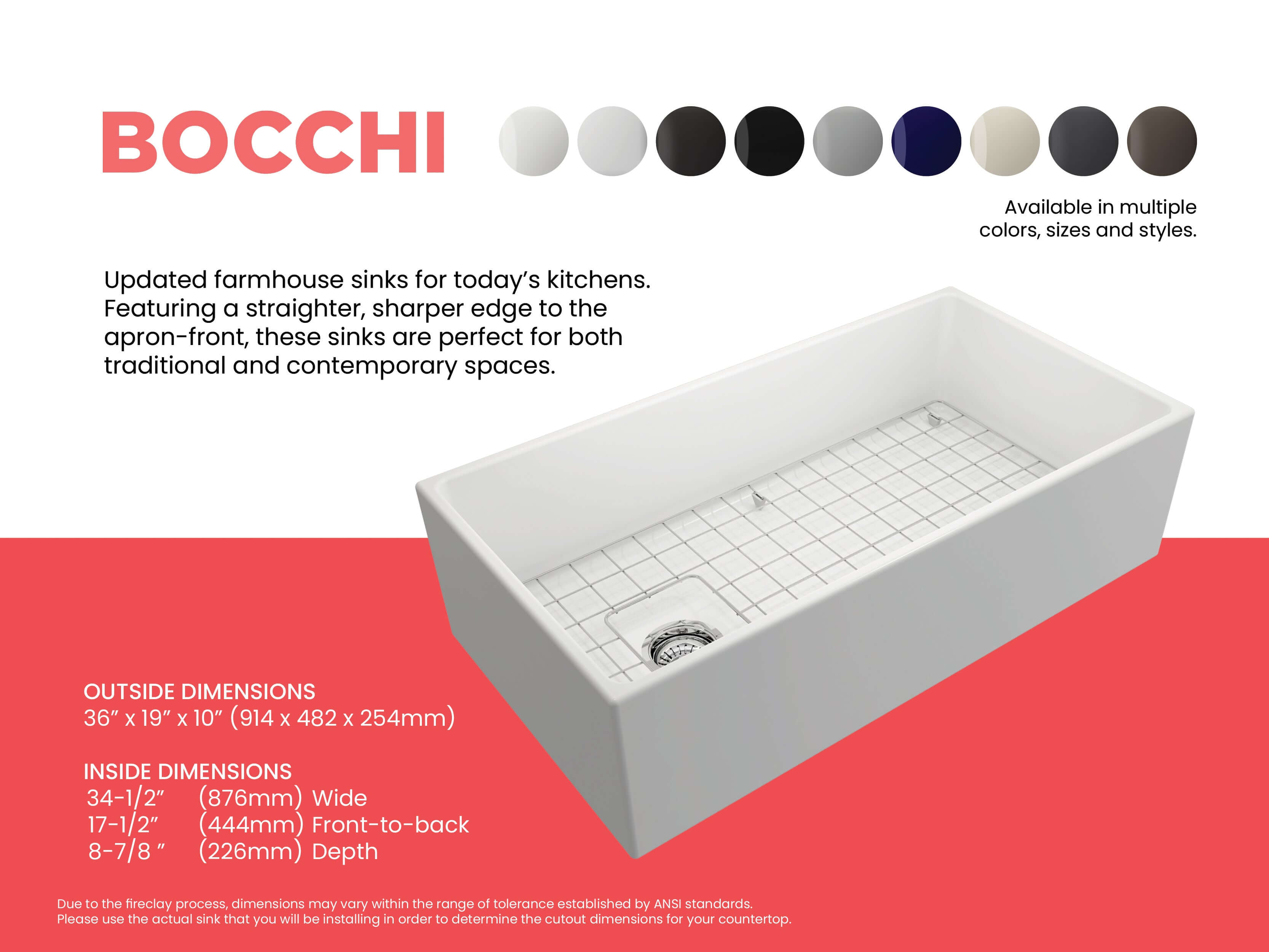Alternate Image for BOCCHI Contempo 36" Fireclay Farmhouse Apron Single Bowl Kitchen Sink, Matte White, 1354-002-0120