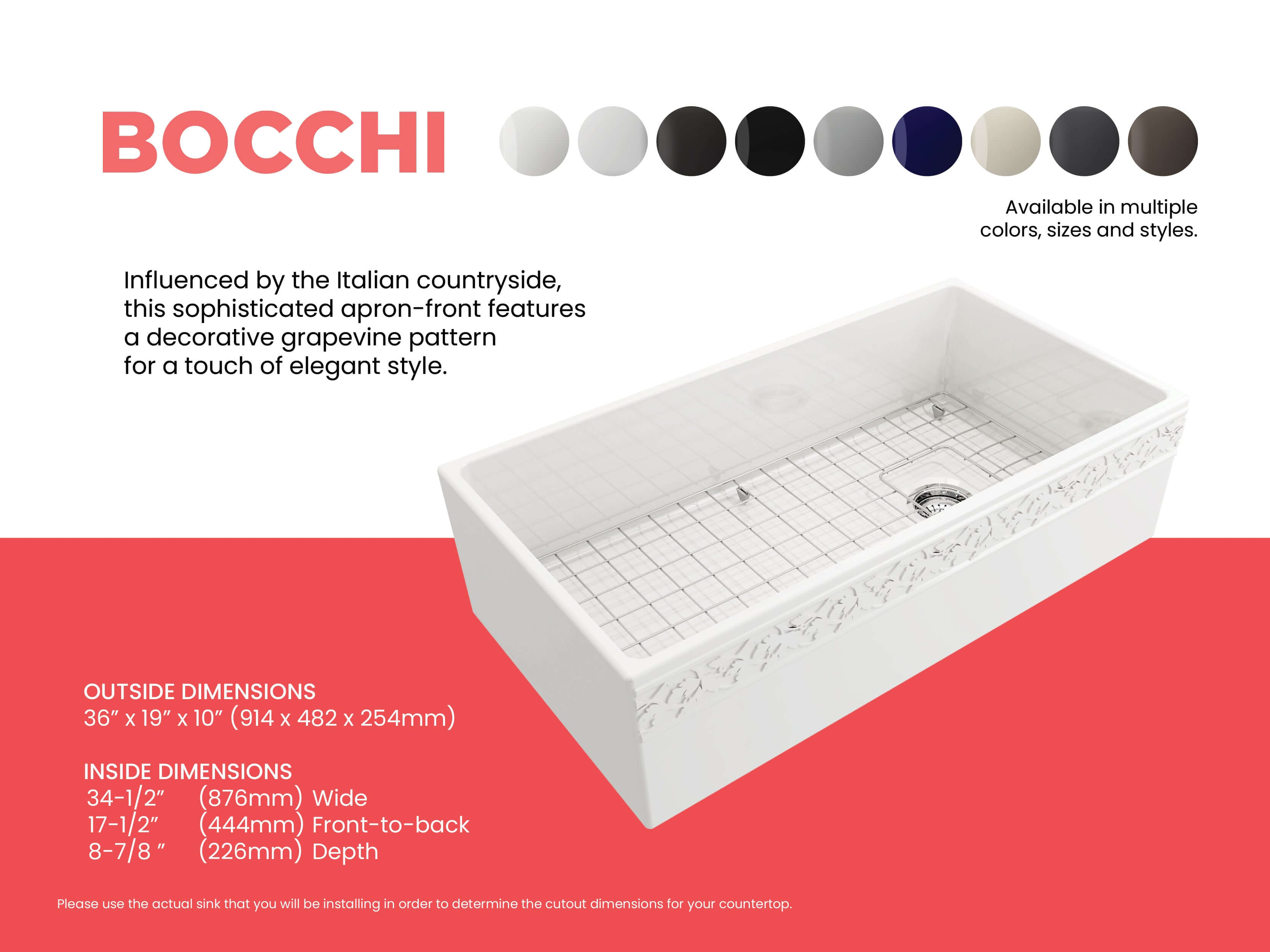 Alternate Image for BOCCHI Vigneto 36" Fireclay Farmhouse Apron Single Bowl Kitchen Sink, White, 1355-001-0120