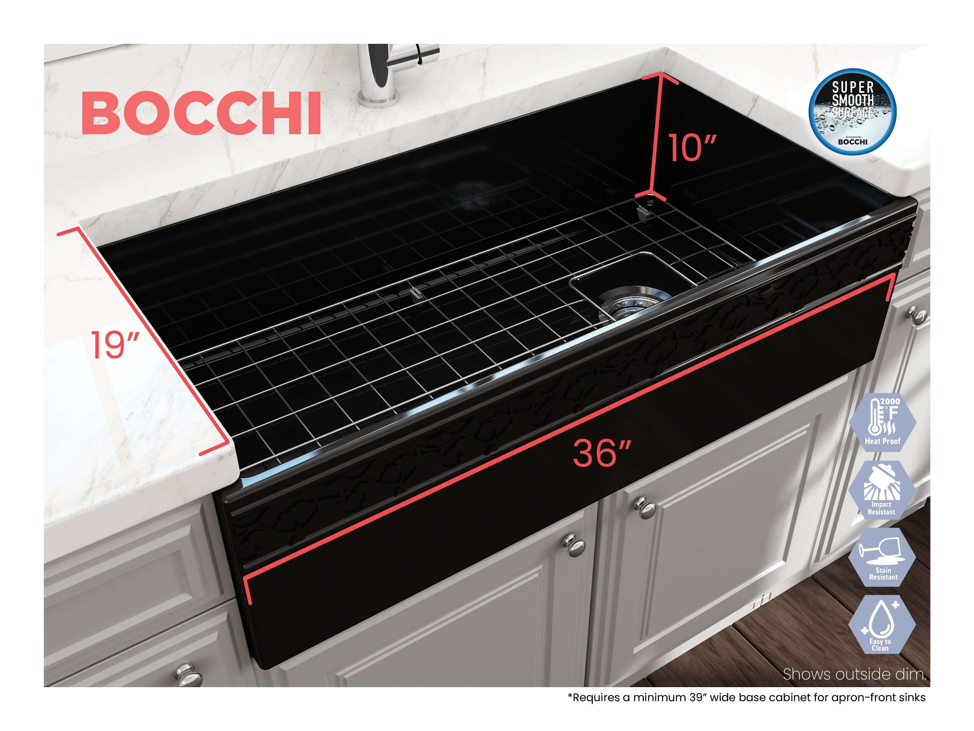Alternate Image for BOCCHI Vigneto 36" Fireclay Farmhouse Apron Single Bowl Kitchen Sink, Black, 1355-005-0120