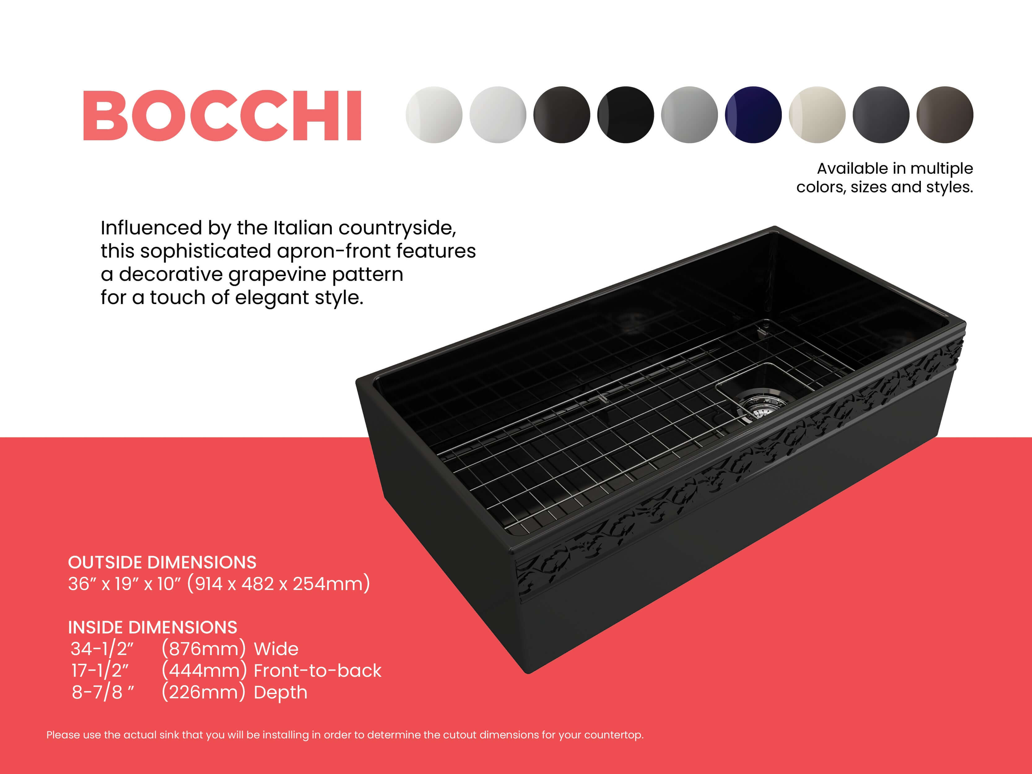 Alternate Image for BOCCHI Vigneto 36" Fireclay Farmhouse Apron Single Bowl Kitchen Sink, Black, 1355-005-0120