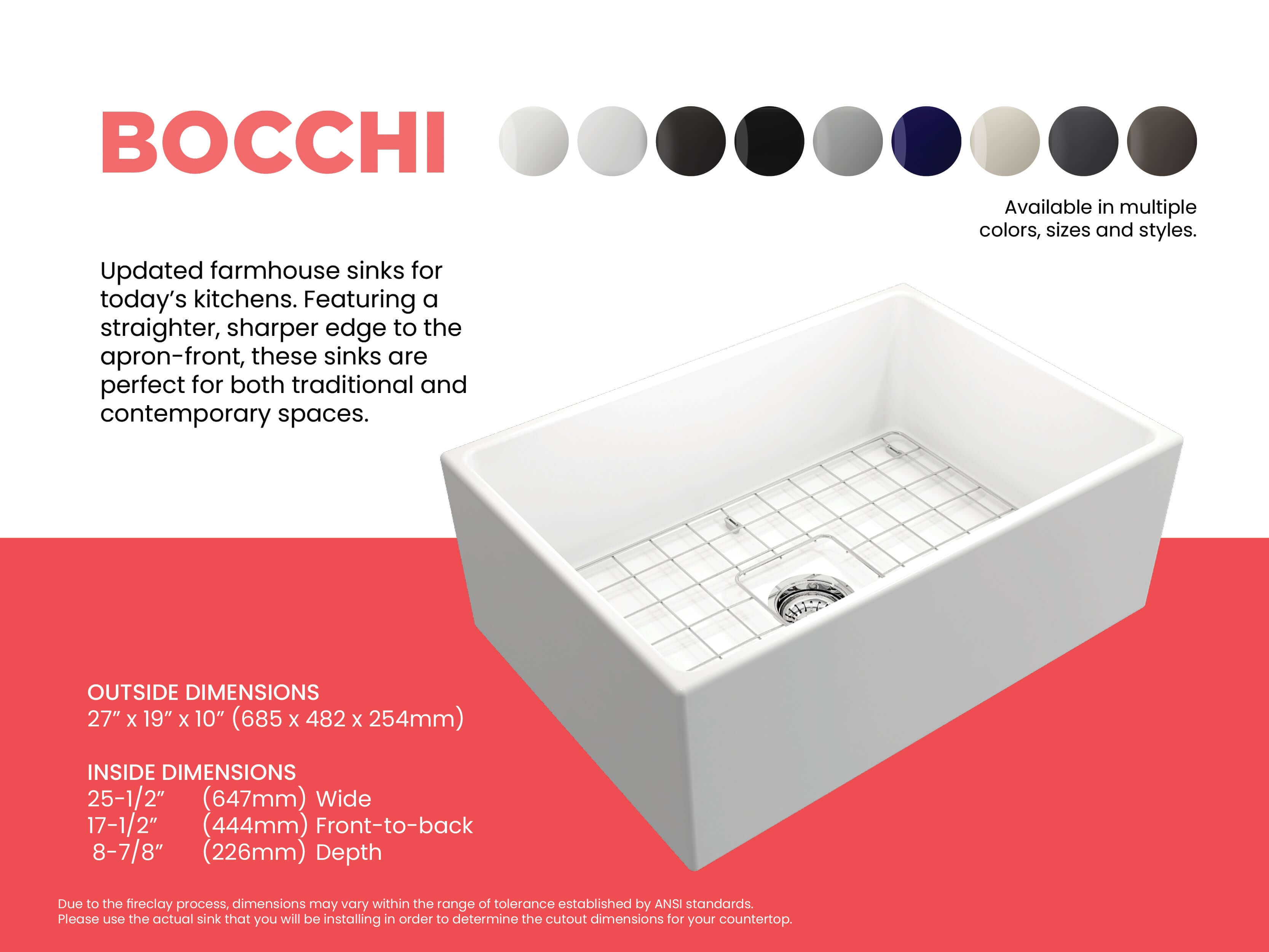 Alternate Image for BOCCHI Contempo 27" Fireclay Farmhouse Apron Single Bowl Kitchen Sink, Matte White, 1356-002-0120