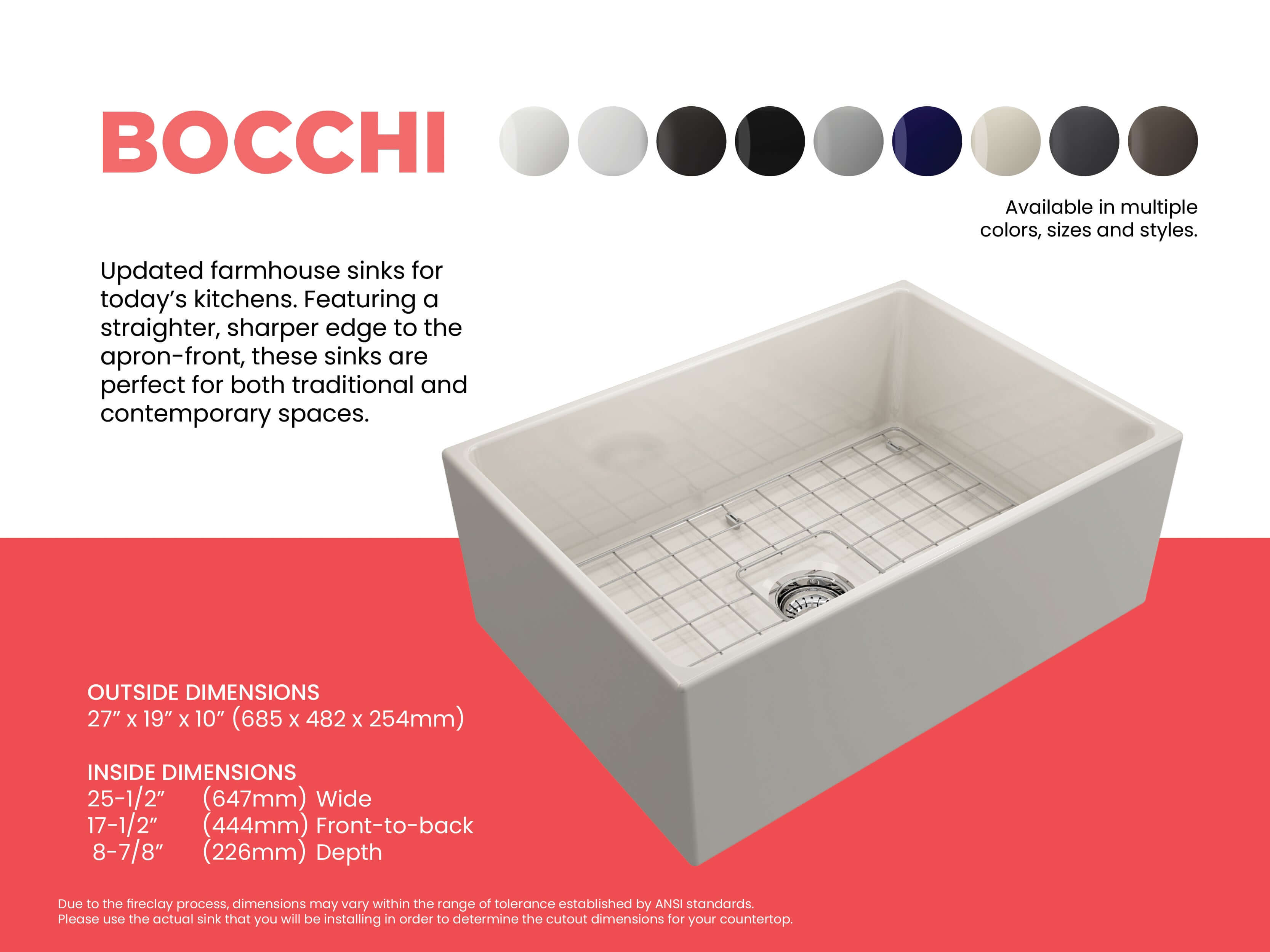 Alternate Image for BOCCHI Contempo 27" Fireclay Farmhouse Apron Single Bowl Kitchen Sink, Biscuit, 1356-014-0120