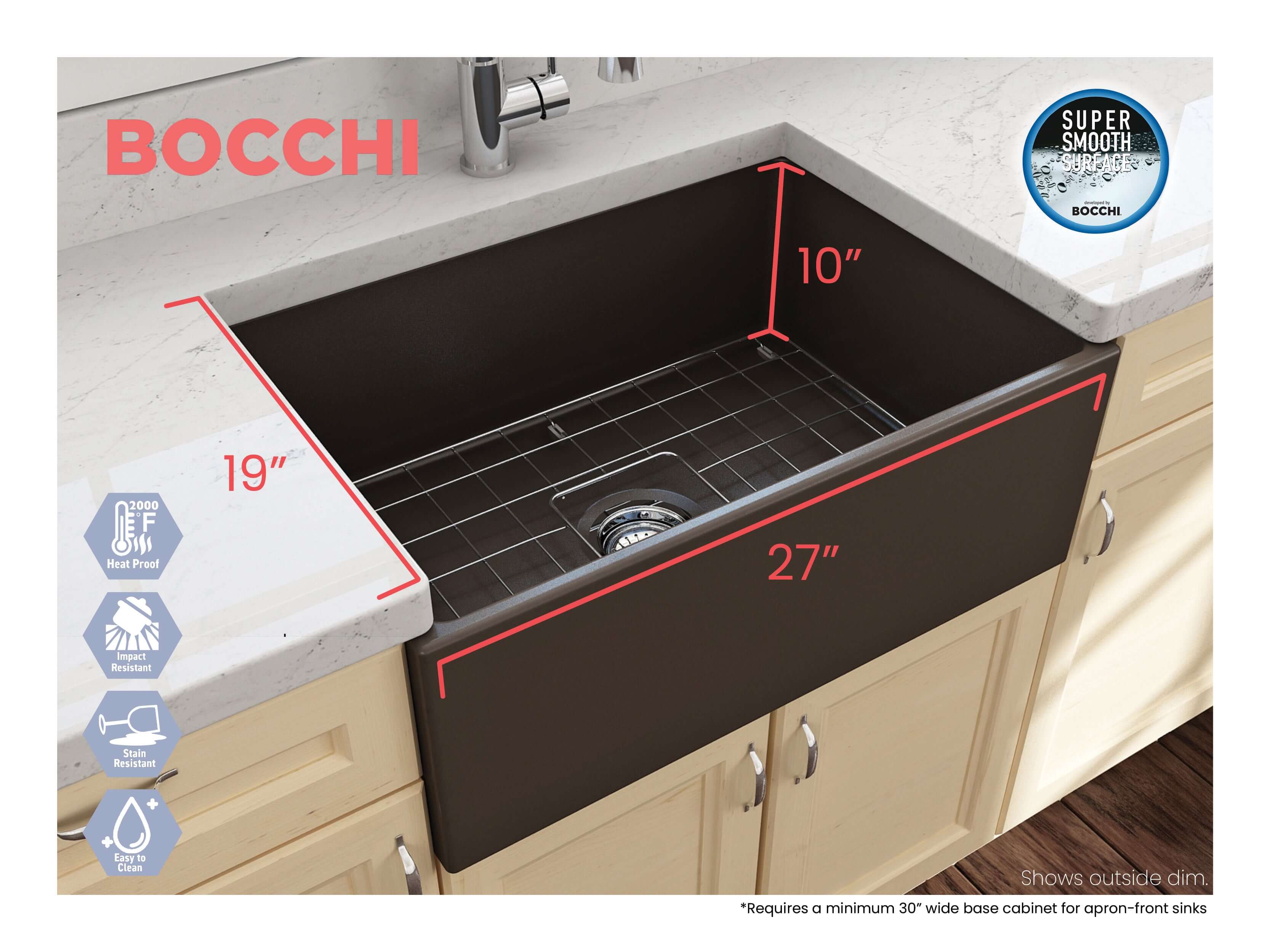Alternate Image for BOCCHI Contempo 27" Fireclay Farmhouse Apron Single Bowl Kitchen Sink, Matte Brown, 1356-025-0120