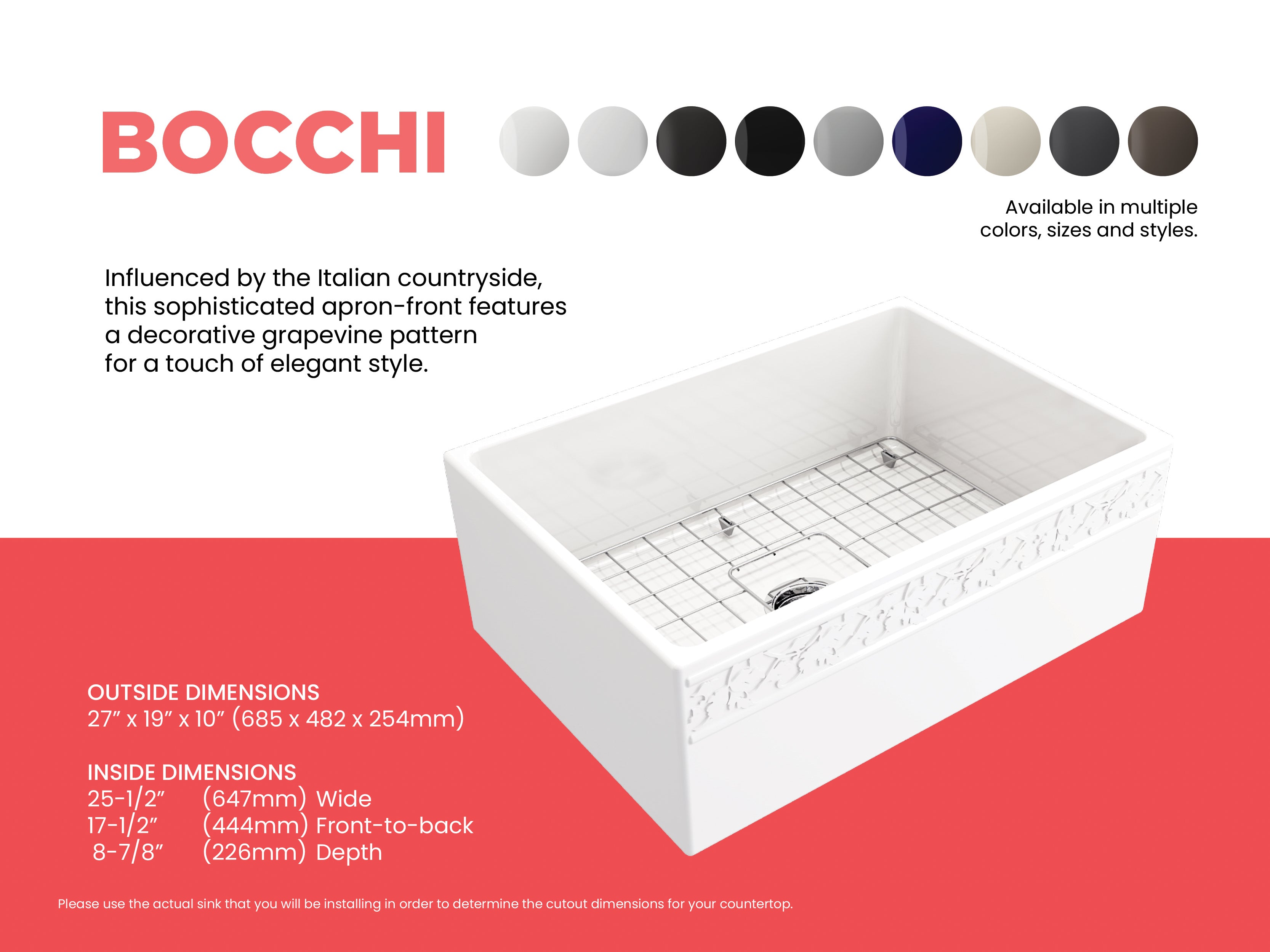 Alternate Image for BOCCHI Vigneto 27" Fireclay Farmhouse Apron Single Bowl Kitchen Sink, White, 1357-001-0120