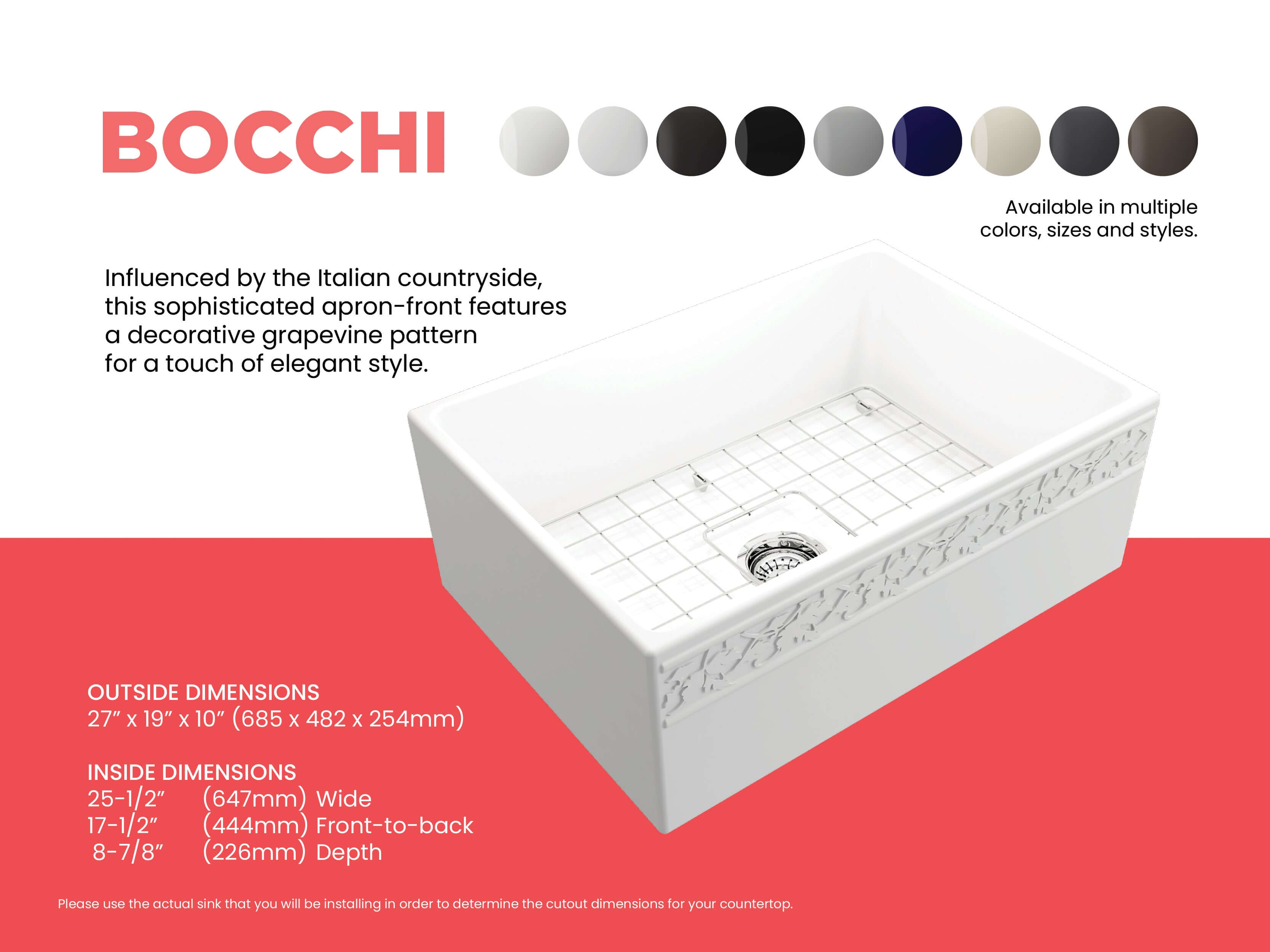 Alternate Image for BOCCHI Vigneto 27" Fireclay Farmhouse Apron Single Bowl Kitchen Sink, Matte White, 1357-002-0120