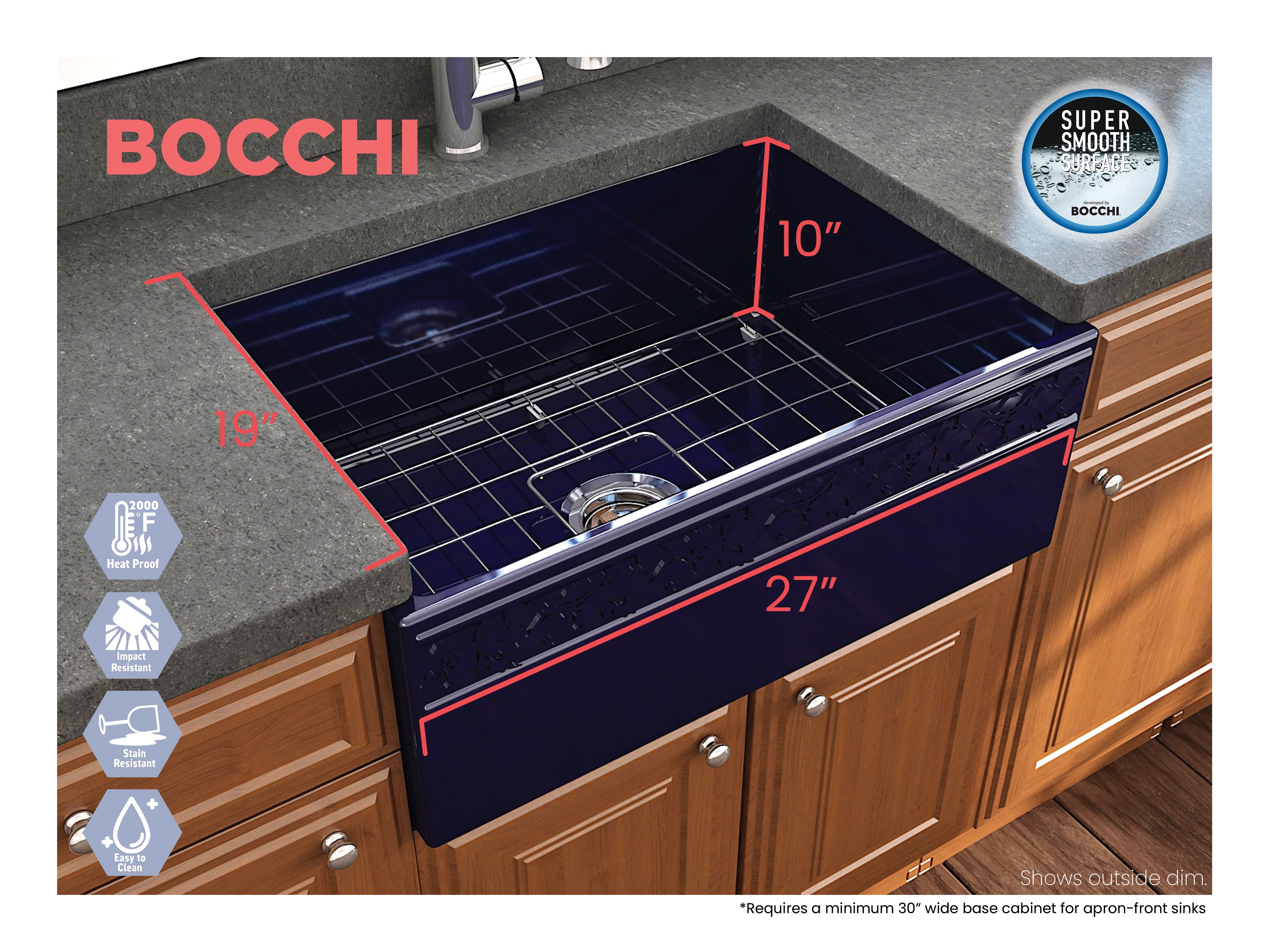Alternate Image for BOCCHI Vigneto 27" Fireclay Farmhouse Apron Single Bowl Kitchen Sink, Sapphire Blue, 1357-010-0120